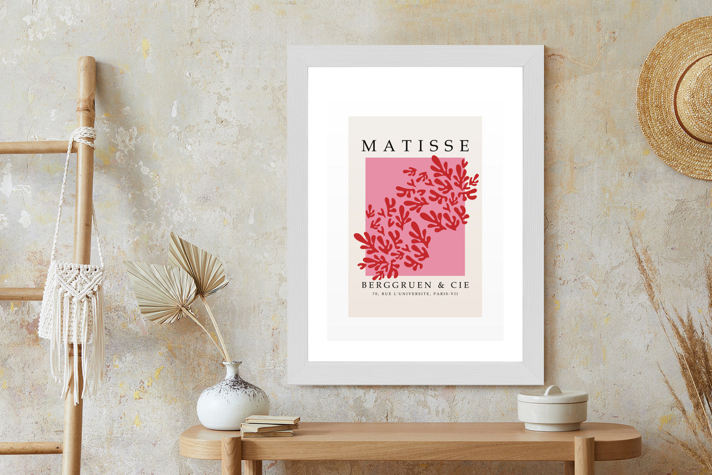 Poster Botanische Dekoration Im Matisse-Stil Rahmen Holz Mit Passepartout Farbe Natürlich