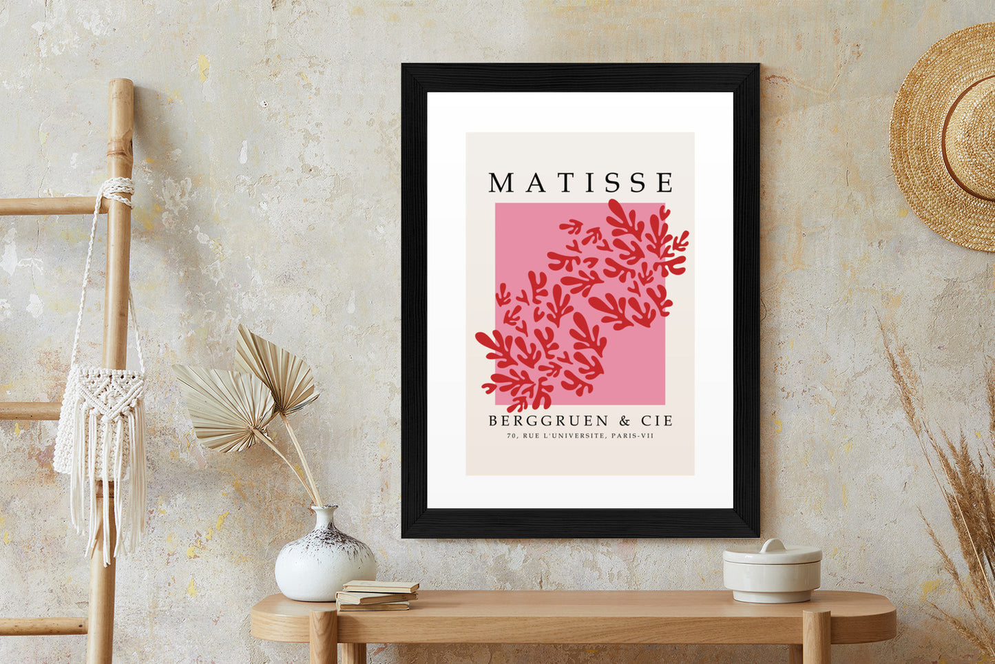 Poster Botanische Dekoration Im Matisse-Stil Rahmen Holz Mit Passepartout Farbe Natürlich