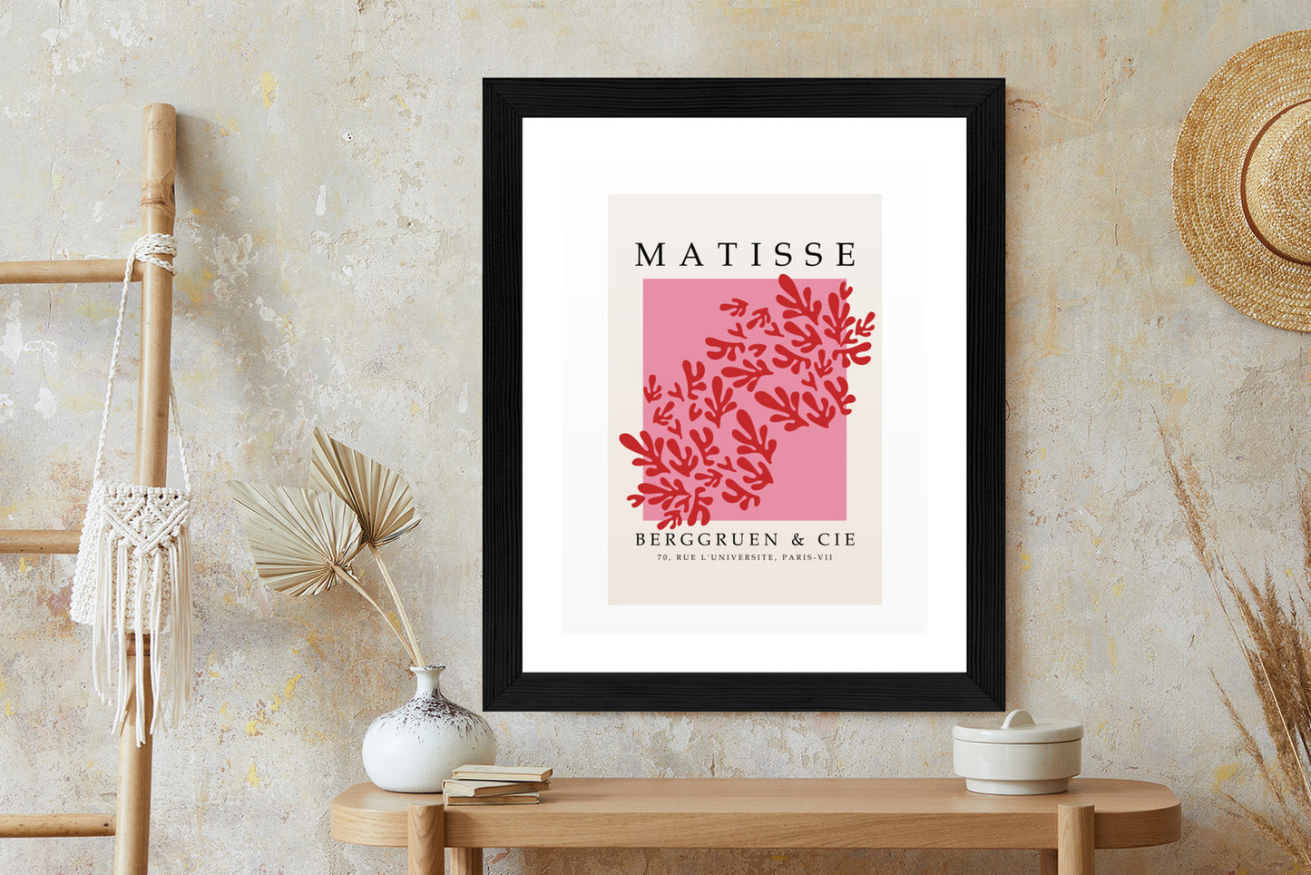 Poster Botanische Dekoration Im Matisse-Stil Rahmen Holz Mit Passepartout Farbe Natürlich