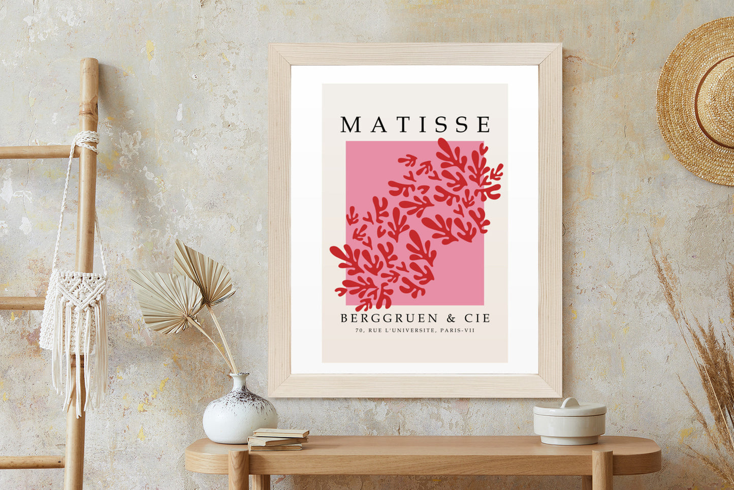Poster Botanische Dekoration Im Matisse-Stil Rahmen Holz Mit Passepartout Farbe Natürlich