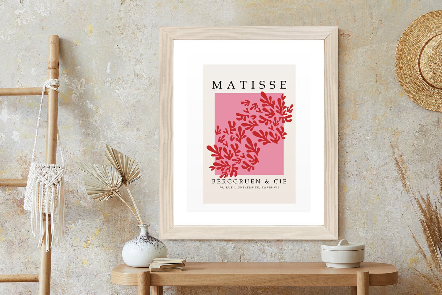 Poster Botanische Dekoration Im Matisse-Stil Rahmen Holz Mit Passepartout Farbe Natürlich
