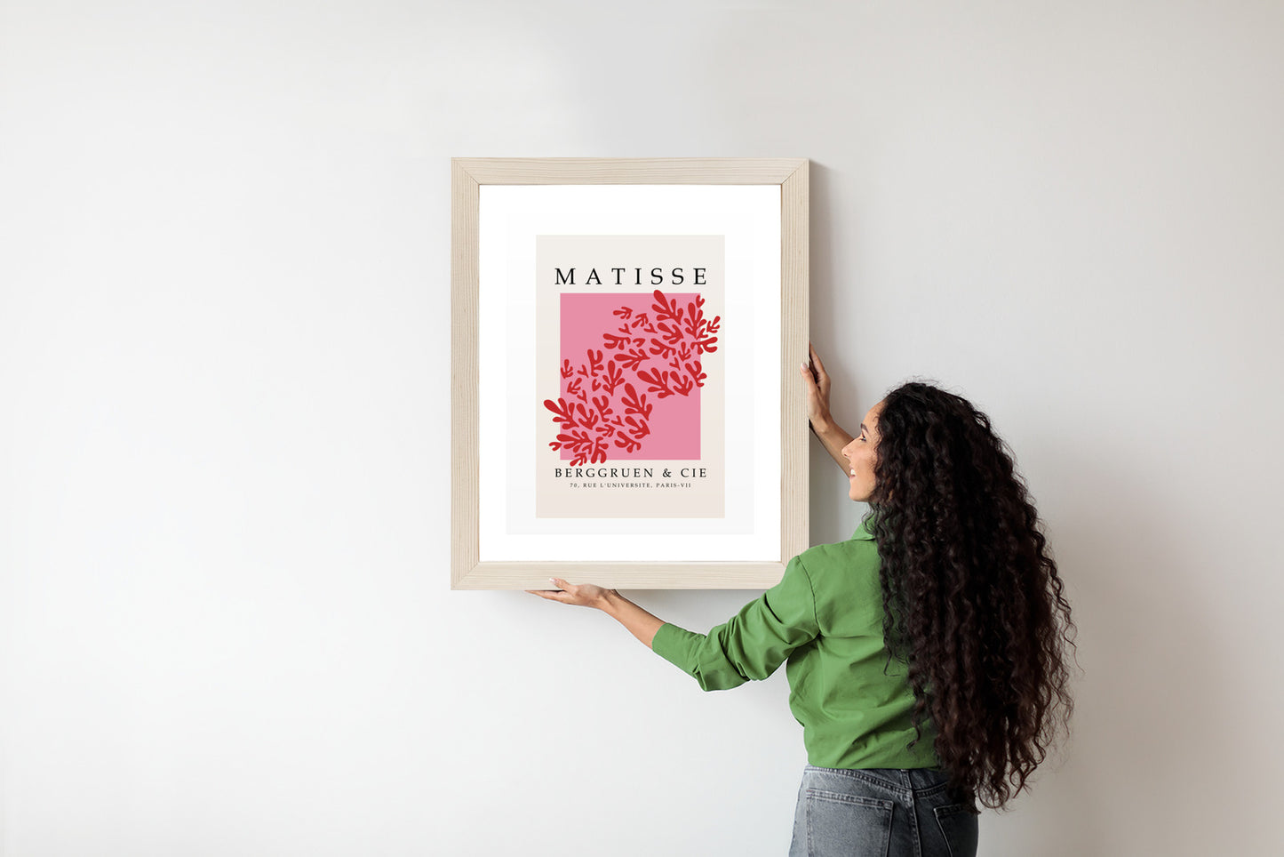 Poster Botanische Dekoration Im Matisse-Stil Rahmen Holz Mit Passepartout Farbe Natürlich