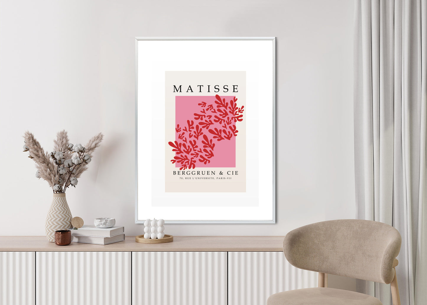 Poster Botanische Dekoration Im Matisse-Stil Rahmen Holz Mit Passepartout Farbe Natürlich