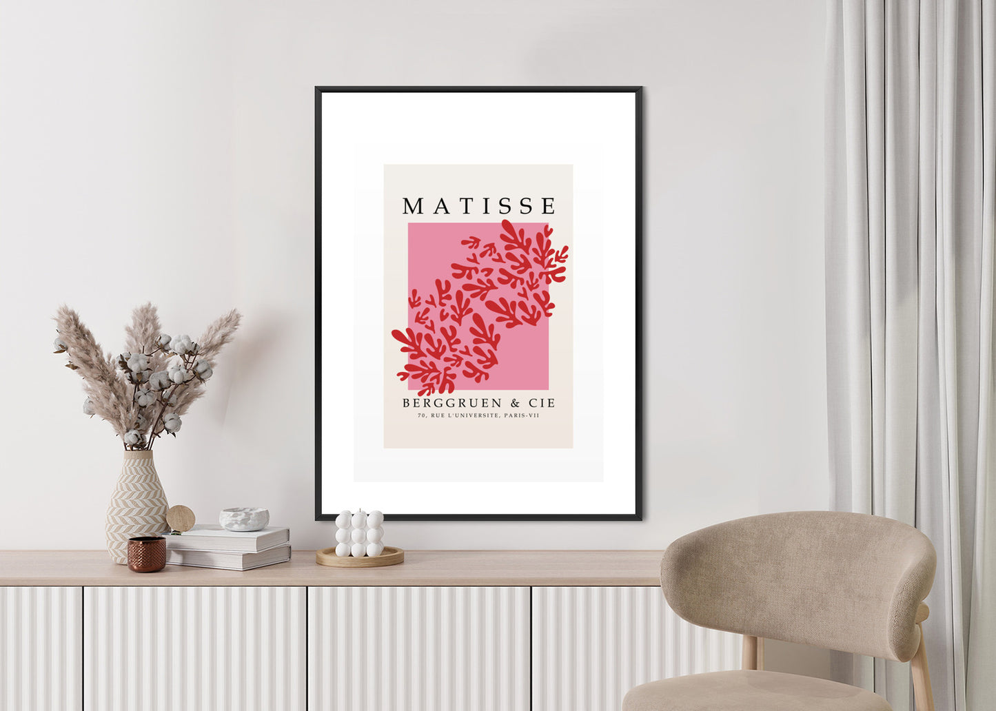 Poster Botanische Dekoration Im Matisse-Stil Rahmen Holz Mit Passepartout Farbe Natürlich