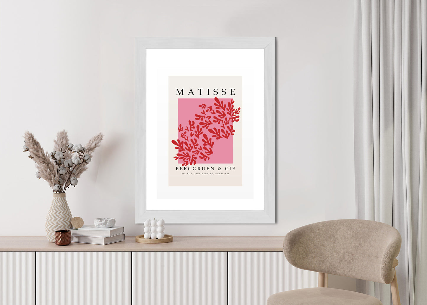 Poster Botanische Dekoration Im Matisse-Stil Rahmen Holz Mit Passepartout Farbe Natürlich