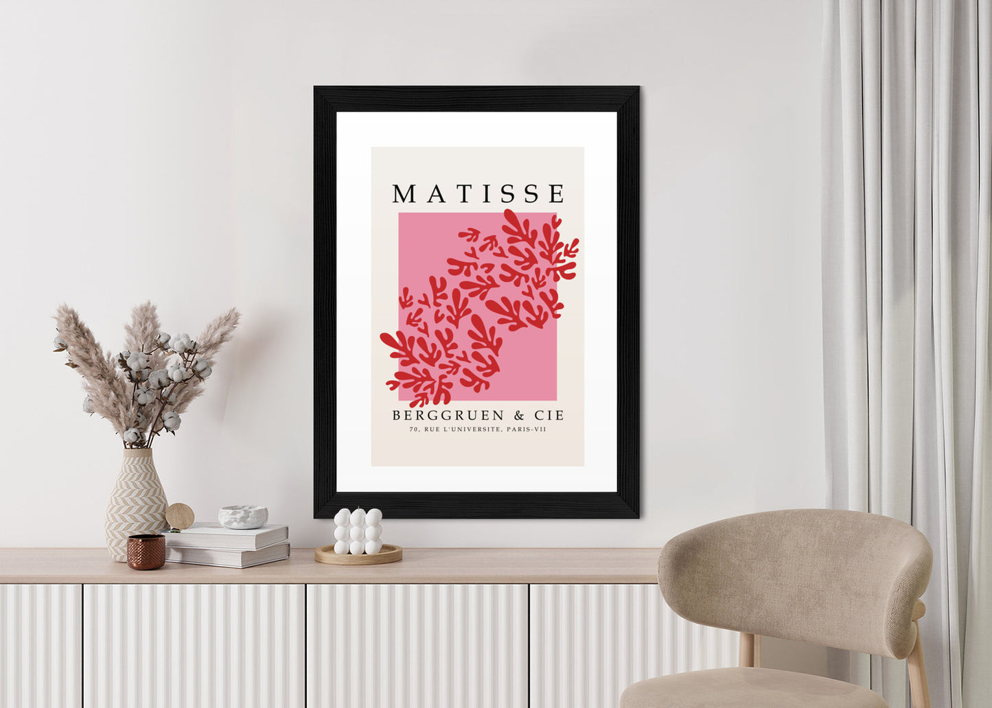 Poster Botanische Dekoration Im Matisse-Stil Rahmen Holz Mit Passepartout Farbe Natürlich