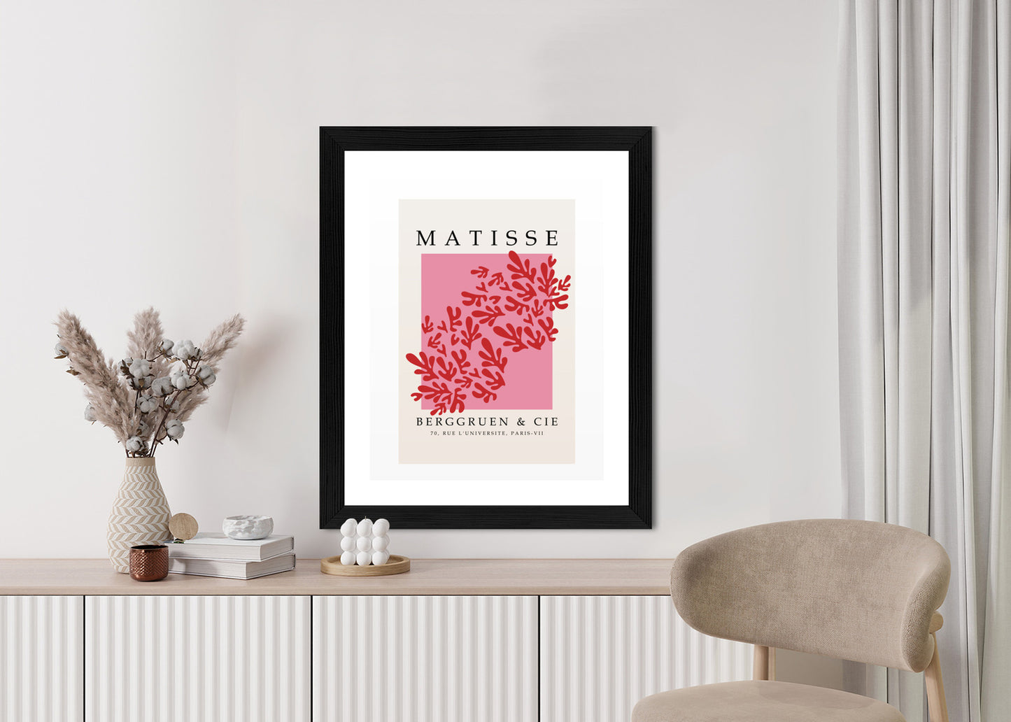 Poster Botanische Dekoration Im Matisse-Stil Rahmen Holz Mit Passepartout Farbe Natürlich