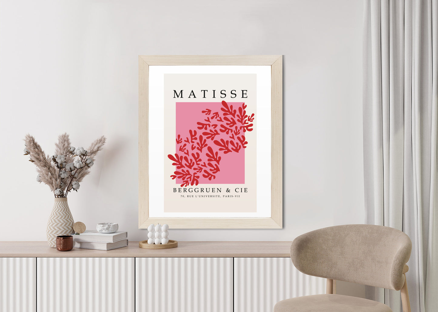 Poster Botanische Dekoration Im Matisse-Stil Rahmen Holz Mit Passepartout Farbe Natürlich