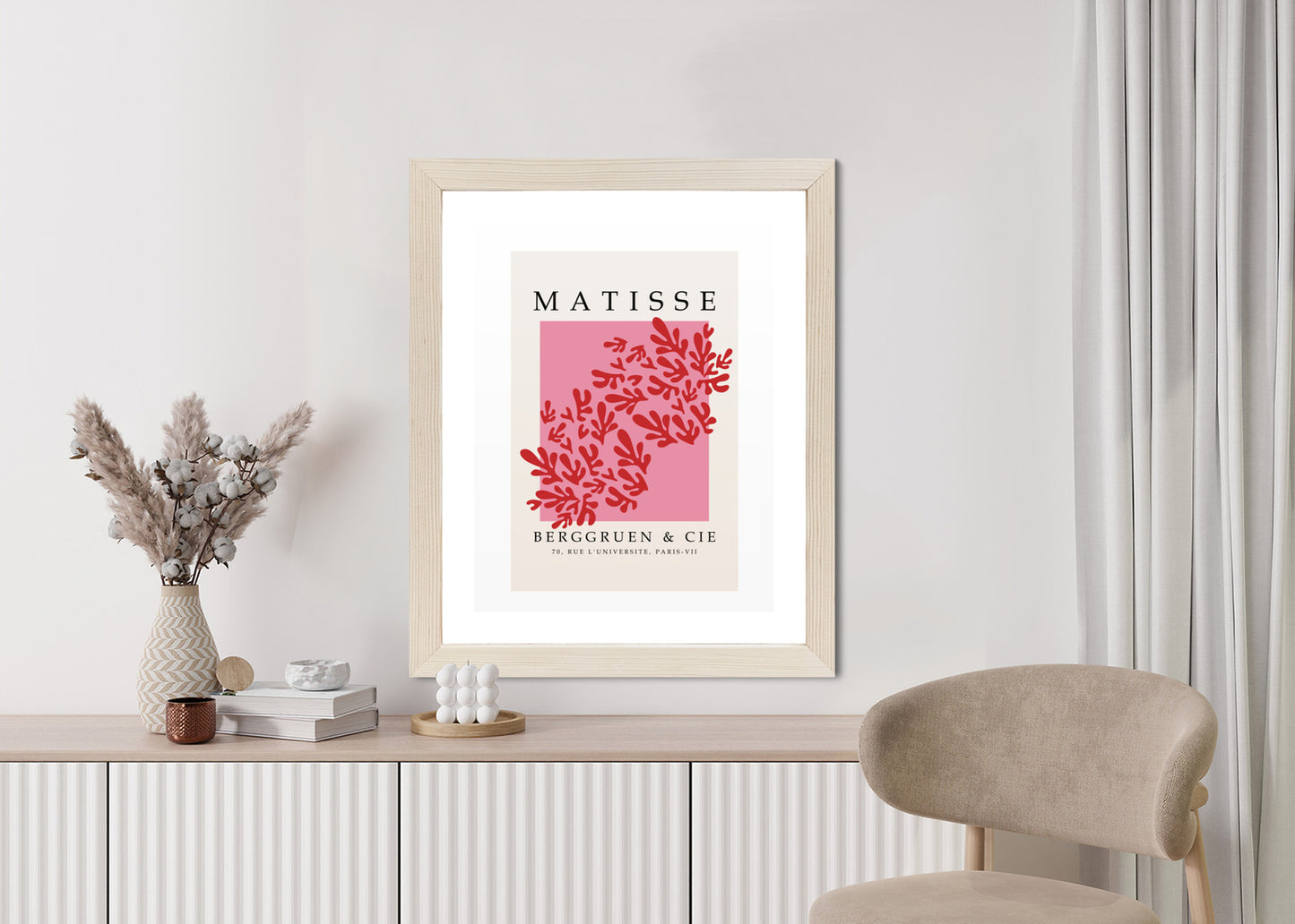 Poster Botanische Dekoration Im Matisse-Stil Rahmen Holz Mit Passepartout Farbe Natürlich
