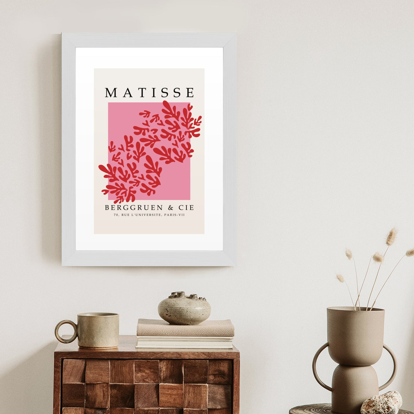 Poster Botanische Dekoration Im Matisse-Stil Rahmen Holz Mit Passepartout Farbe Natürlich