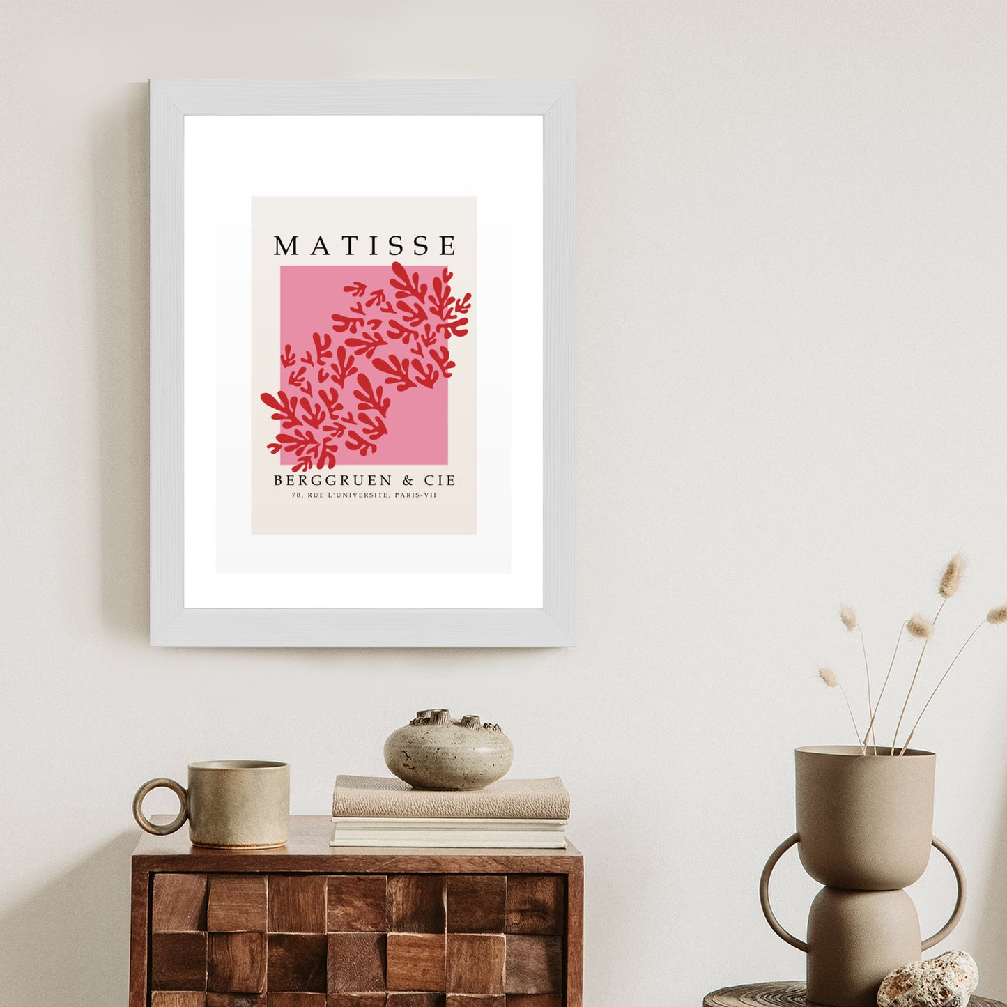 Poster Botanische Dekoration Im Matisse-Stil Rahmen Holz Mit Passepartout Farbe Natürlich