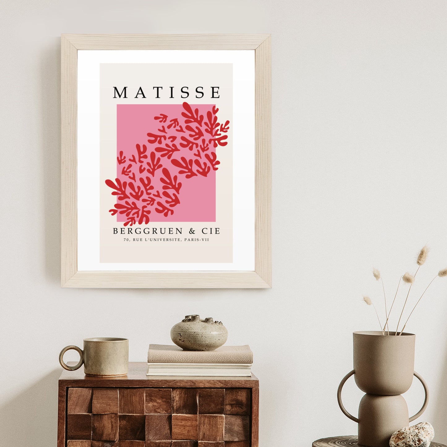 Poster Botanische Dekoration Im Matisse-Stil Rahmen Holz Mit Passepartout Farbe Natürlich