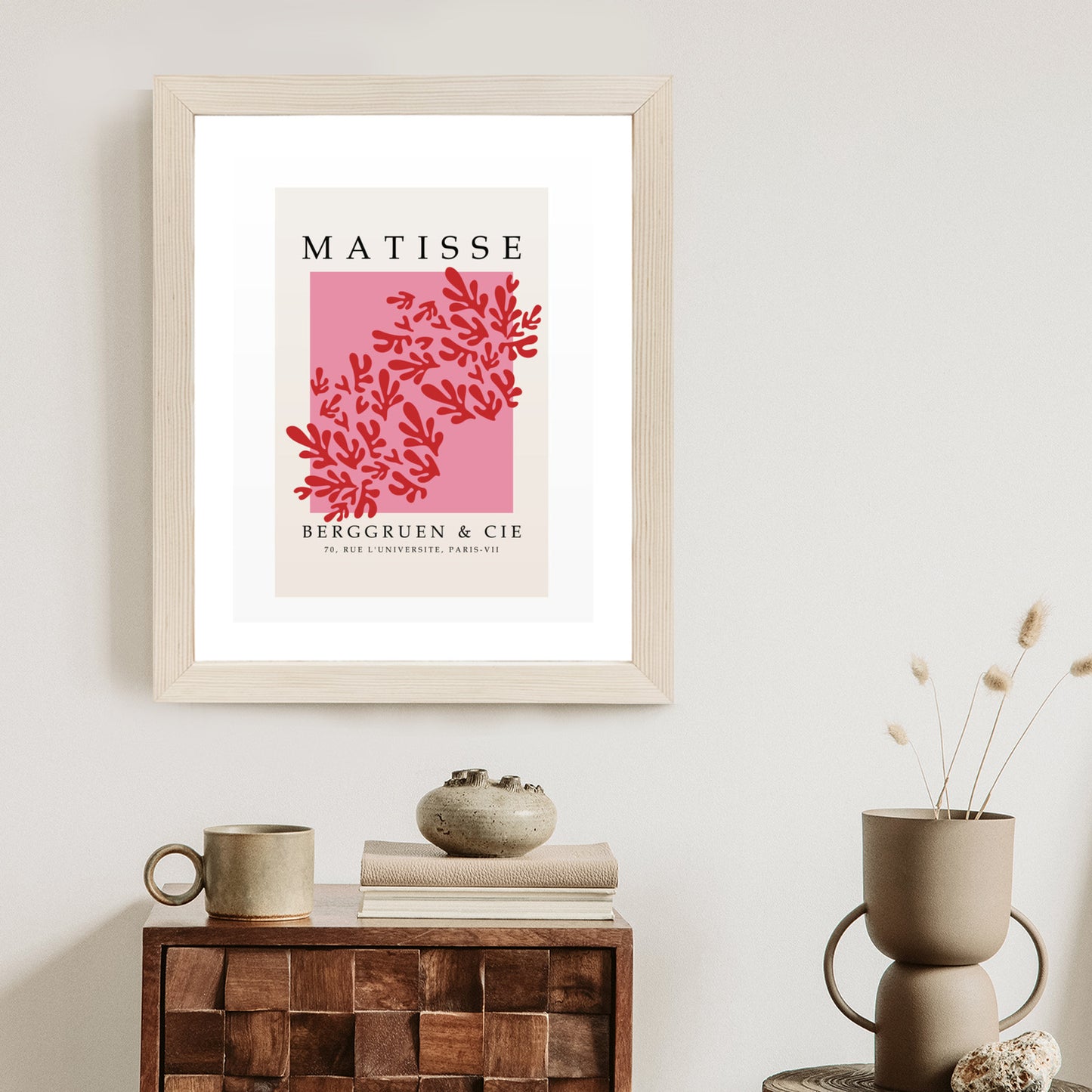 Poster Botanische Dekoration Im Matisse-Stil Rahmen Holz Mit Passepartout Farbe Natürlich
