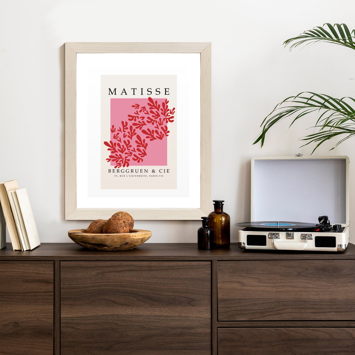Poster Botanische Dekoration Im Matisse-Stil Rahmen Holz Mit Passepartout Farbe Natürlich
