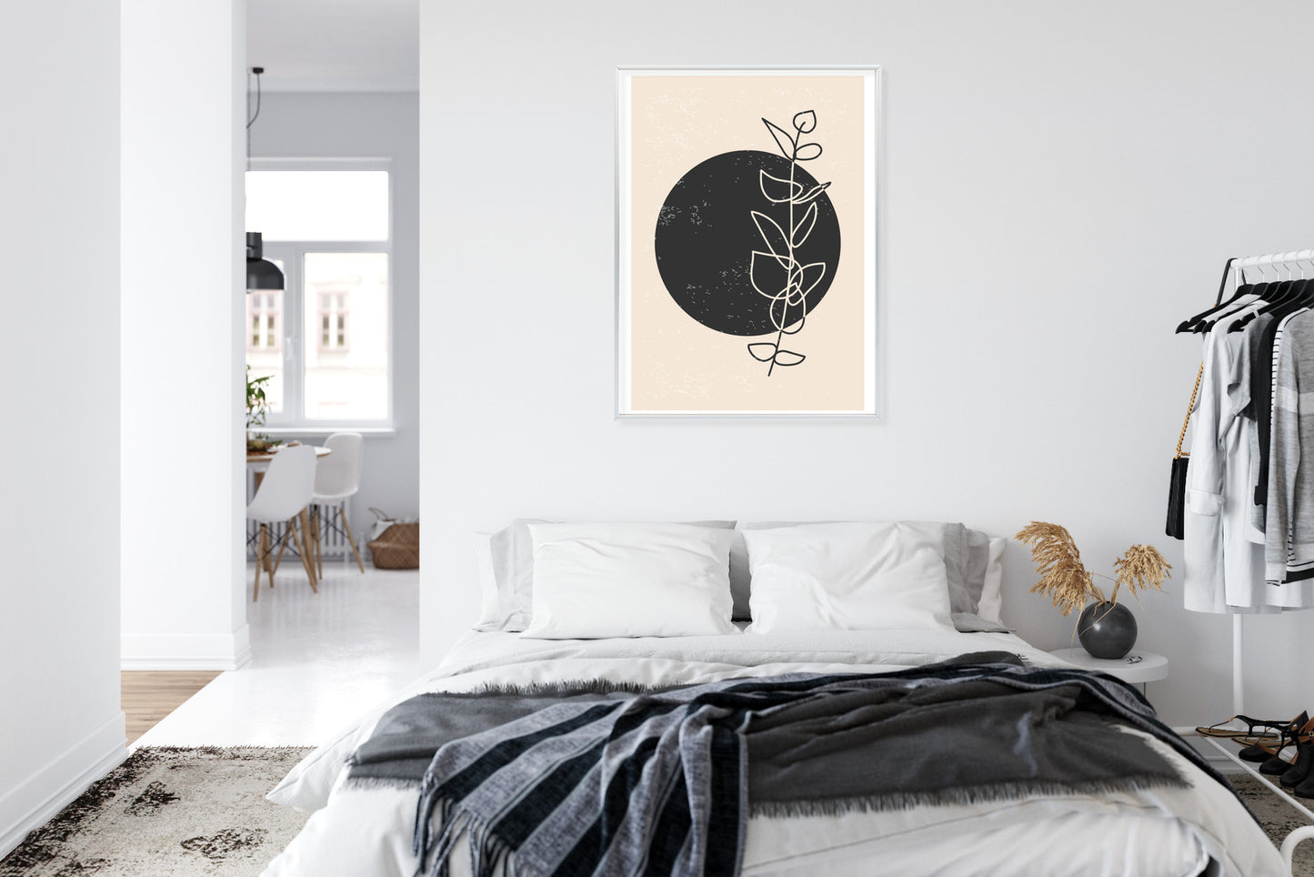 Poster Minimalistischer Zweig Und Kreis Rahmen Holz Mit Passepartout Farbe Natürlich