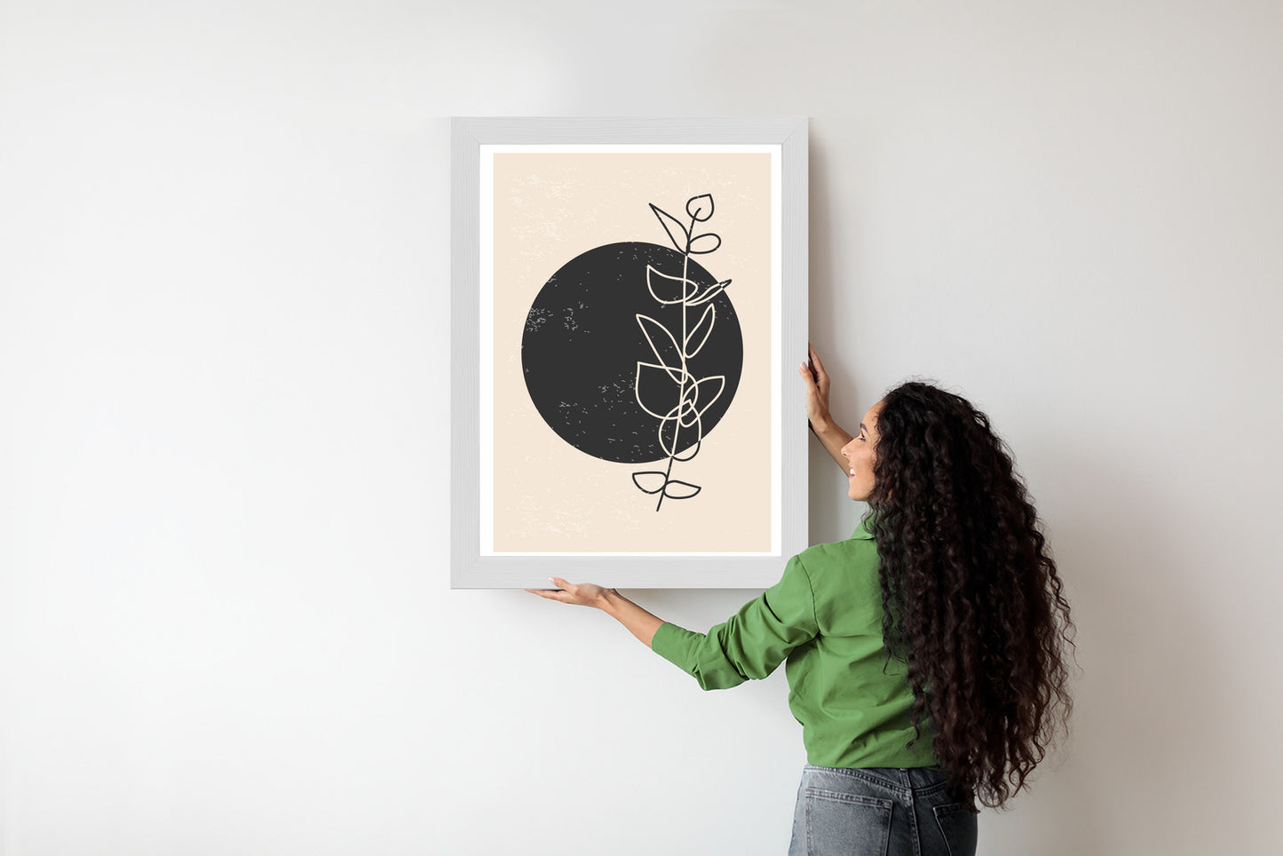 Poster Minimalistischer Zweig Und Kreis Rahmen Holz Mit Passepartout Farbe Natürlich