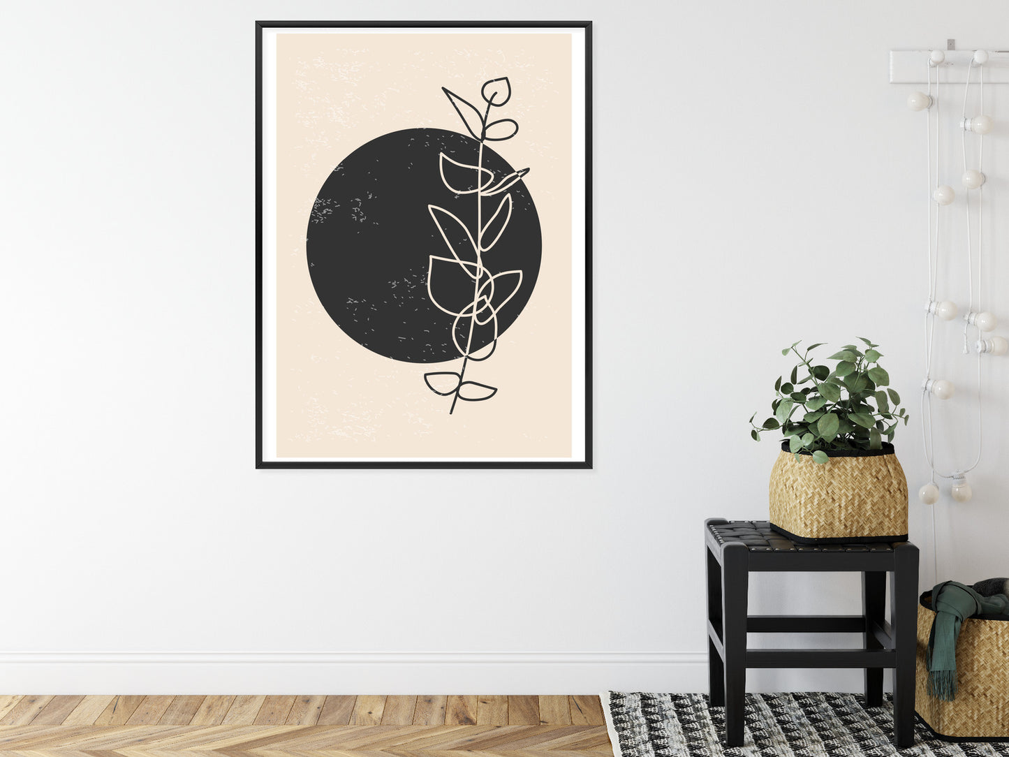Poster Minimalistischer Zweig Und Kreis Rahmen Holz Mit Passepartout Farbe Natürlich
