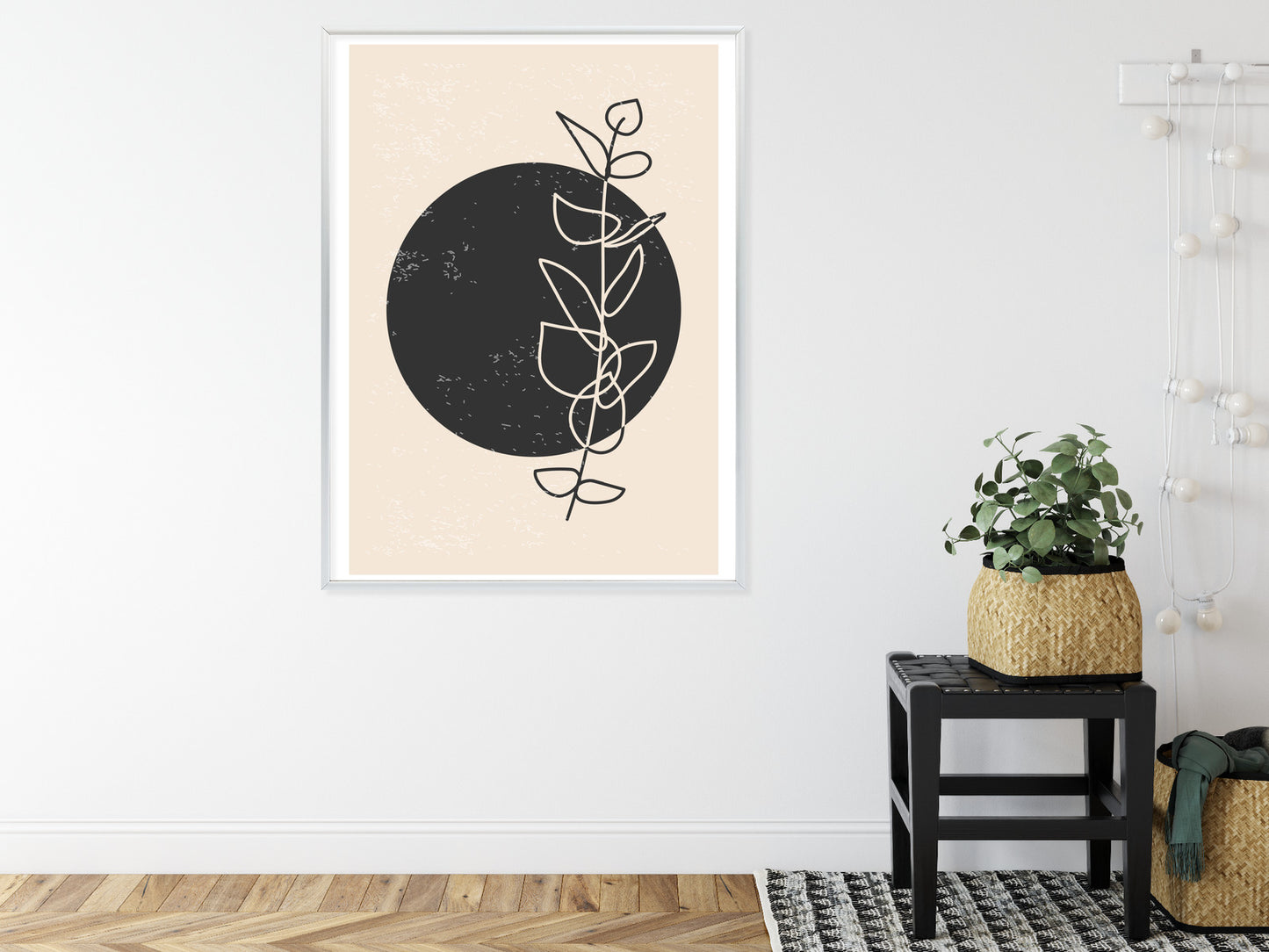 Poster Minimalistischer Zweig Und Kreis Rahmen Holz Mit Passepartout Farbe Natürlich