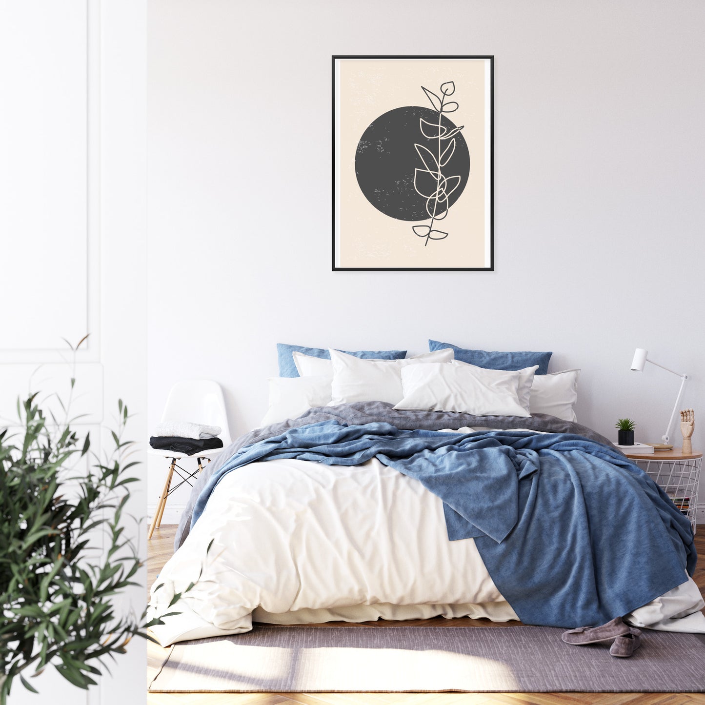 Poster Minimalistischer Zweig Und Kreis Rahmen Holz Mit Passepartout Farbe Natürlich
