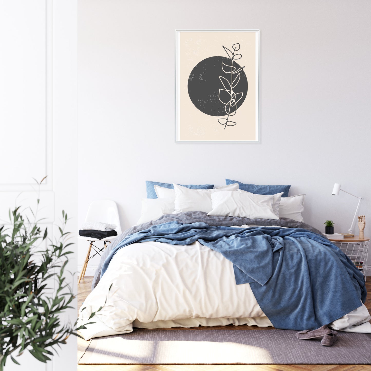 Poster Minimalistischer Zweig Und Kreis Rahmen Holz Mit Passepartout Farbe Natürlich