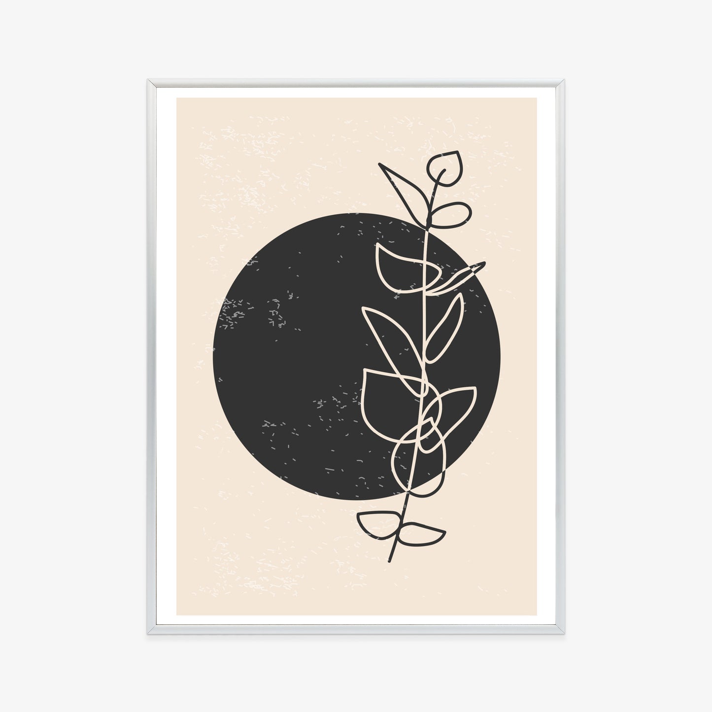 Poster Minimalistischer Zweig Und Kreis Rahmen Holz Mit Passepartout Farbe Natürlich