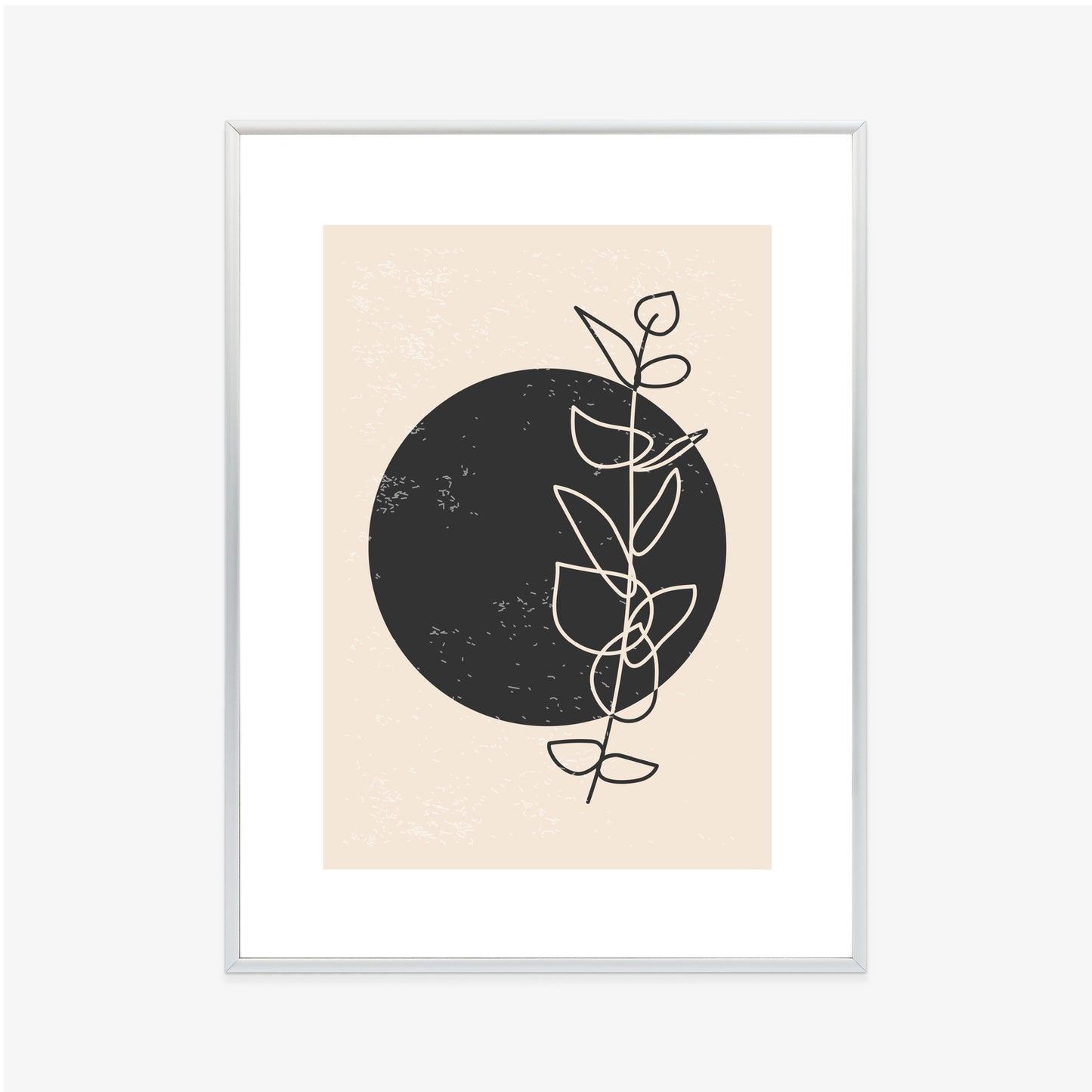 Poster Minimalistischer Zweig Und Kreis Rahmen Holz Mit Passepartout Farbe Natürlich