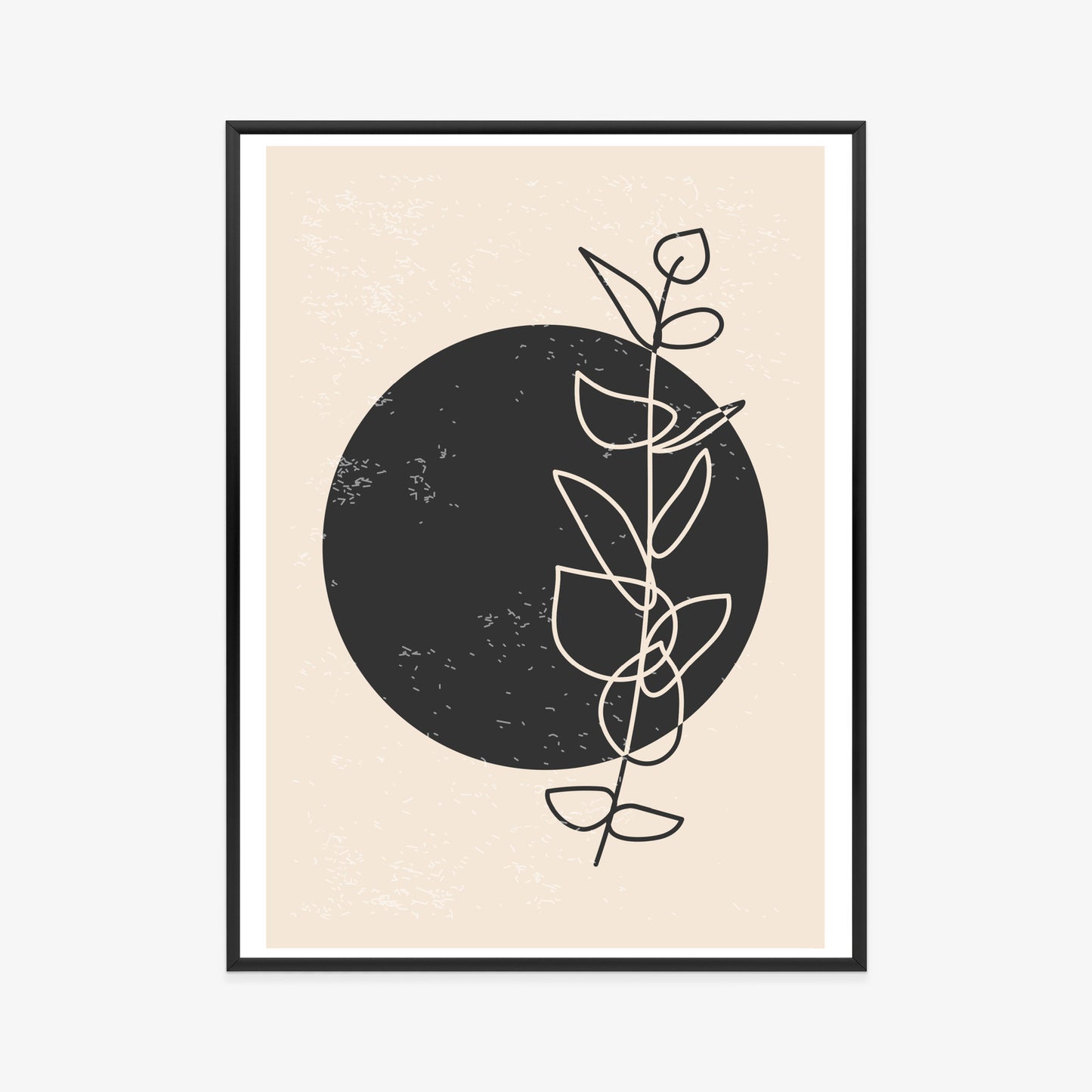Poster Minimalistischer Zweig Und Kreis Rahmen Holz Mit Passepartout Farbe Natürlich