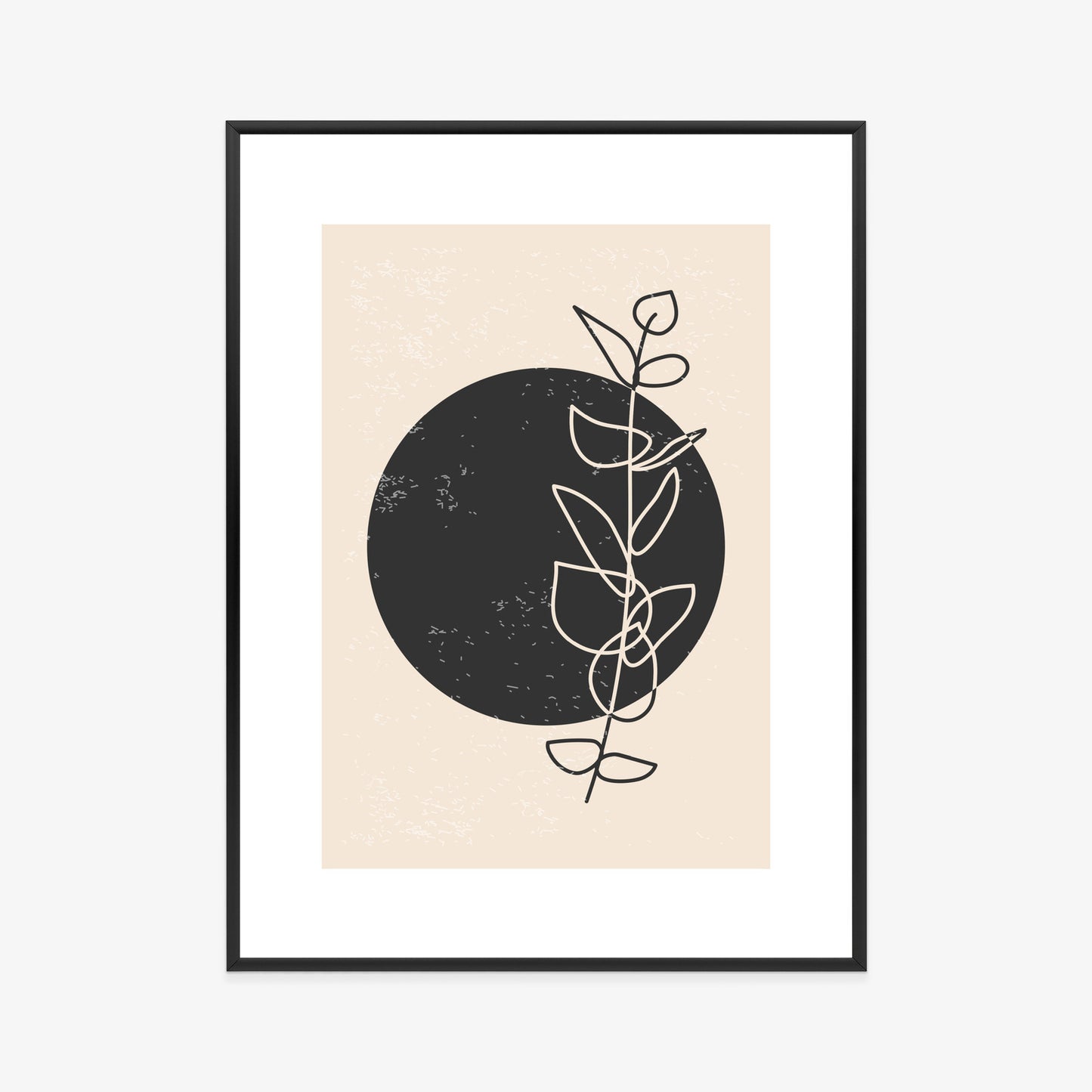 Poster Minimalistischer Zweig Und Kreis Rahmen Holz Mit Passepartout Farbe Natürlich