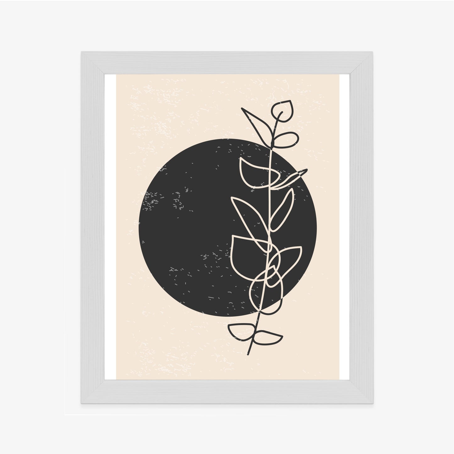 Poster Minimalistischer Zweig Und Kreis Rahmen Holz Mit Passepartout Farbe Natürlich