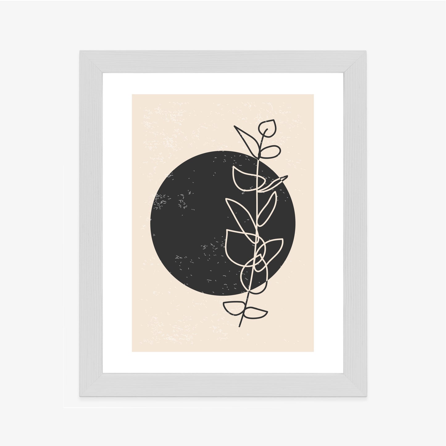 Poster Minimalistischer Zweig Und Kreis Rahmen Holz Mit Passepartout Farbe Natürlich