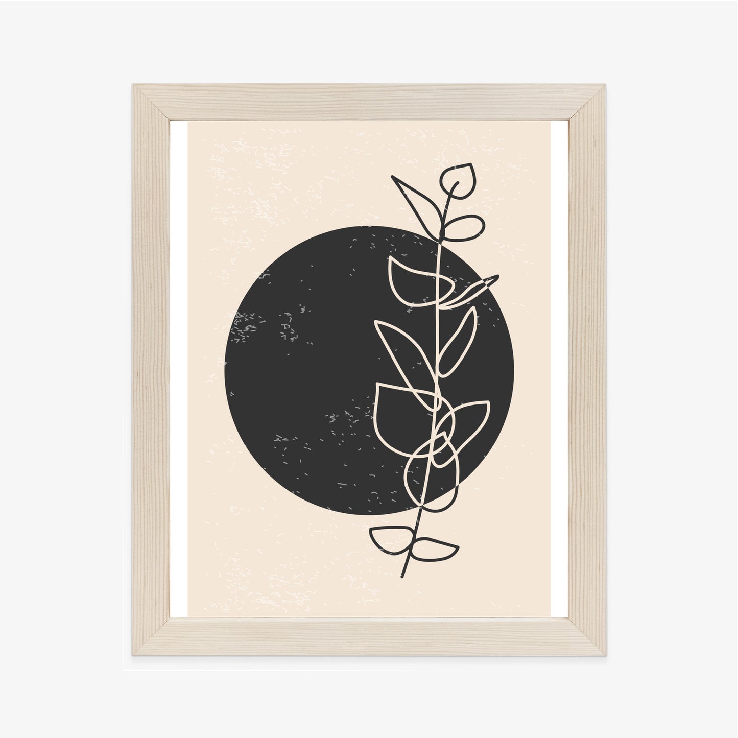 Poster Minimalistischer Zweig Und Kreis Rahmen Holz Mit Passepartout Farbe Natürlich