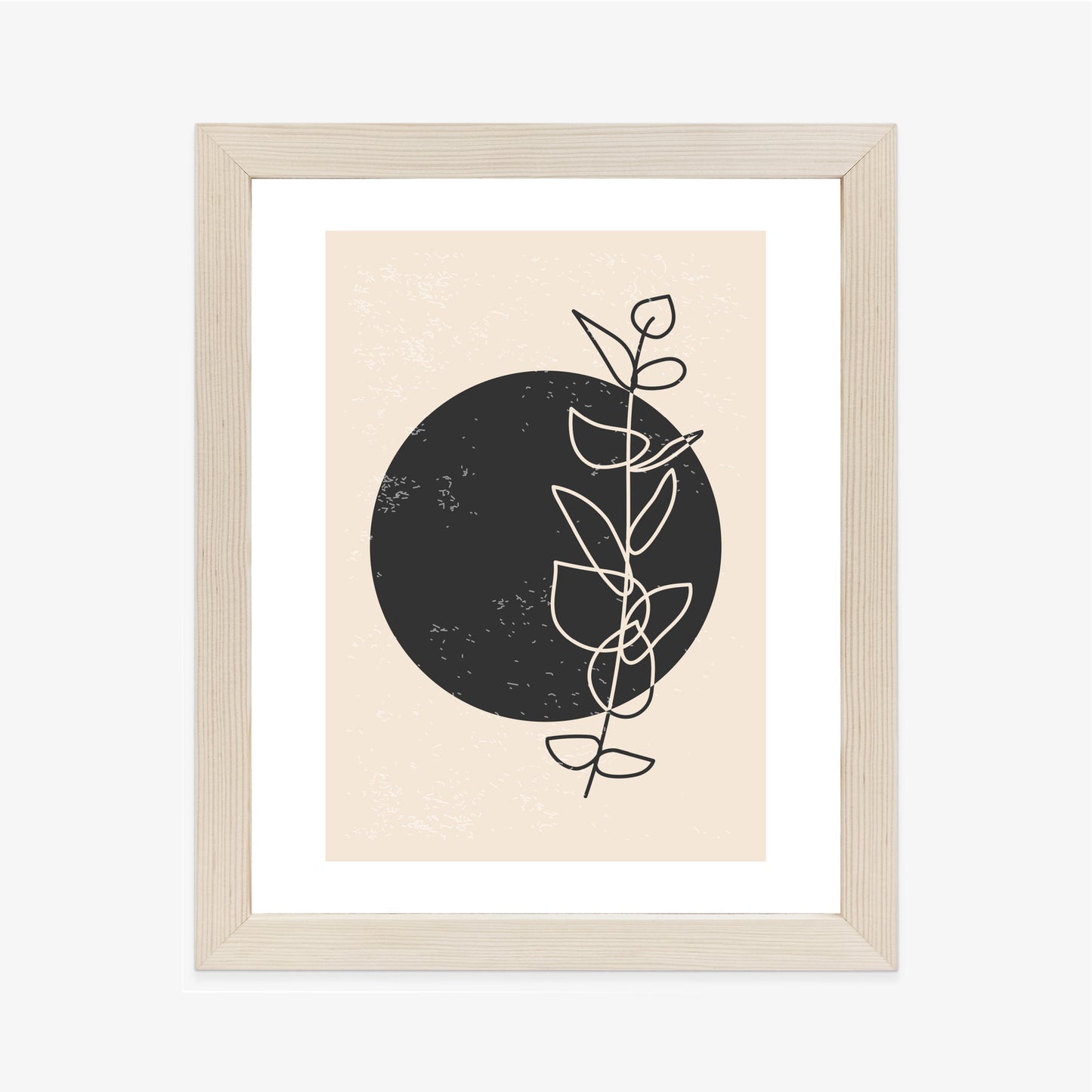 Poster Minimalistischer Zweig Und Kreis Rahmen Holz Mit Passepartout Farbe Natürlich