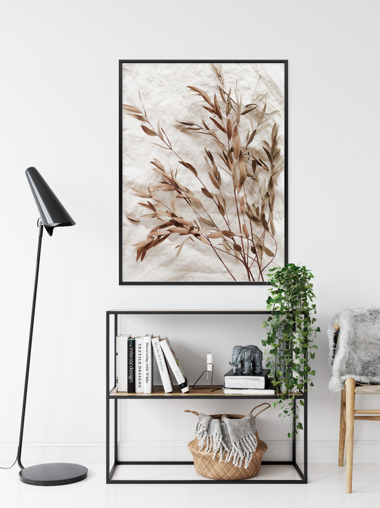 Poster Trockene Eukalyptusblätter Rahmen Holz Mit Passepartout Farbe Natürlich