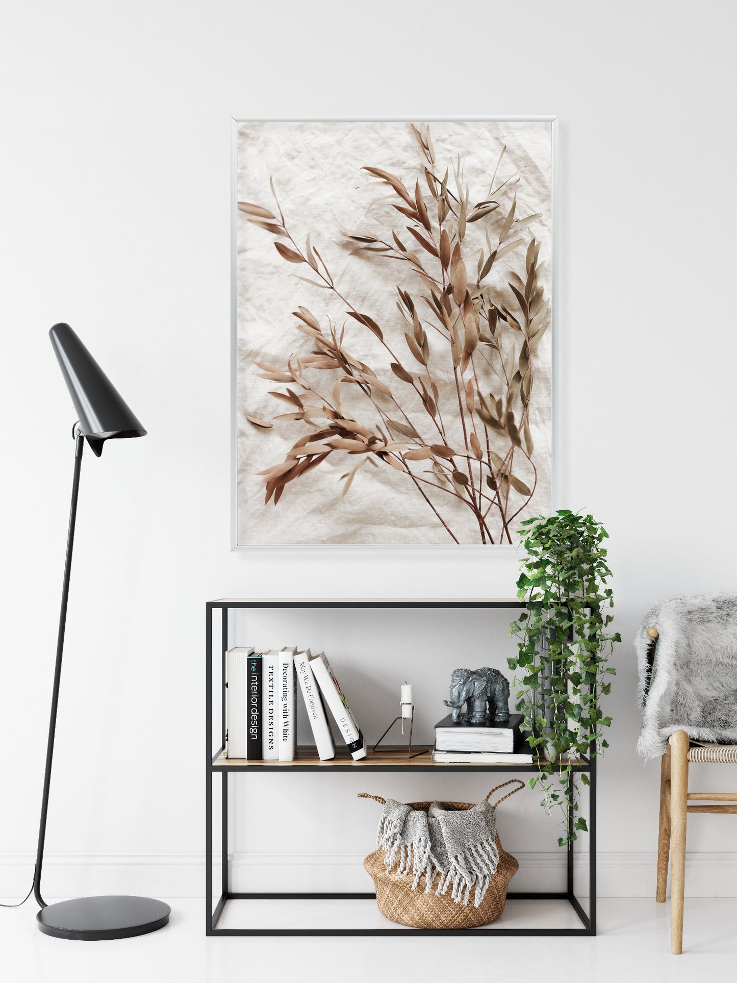 Poster Trockene Eukalyptusblätter Rahmen Holz Mit Passepartout Farbe Natürlich