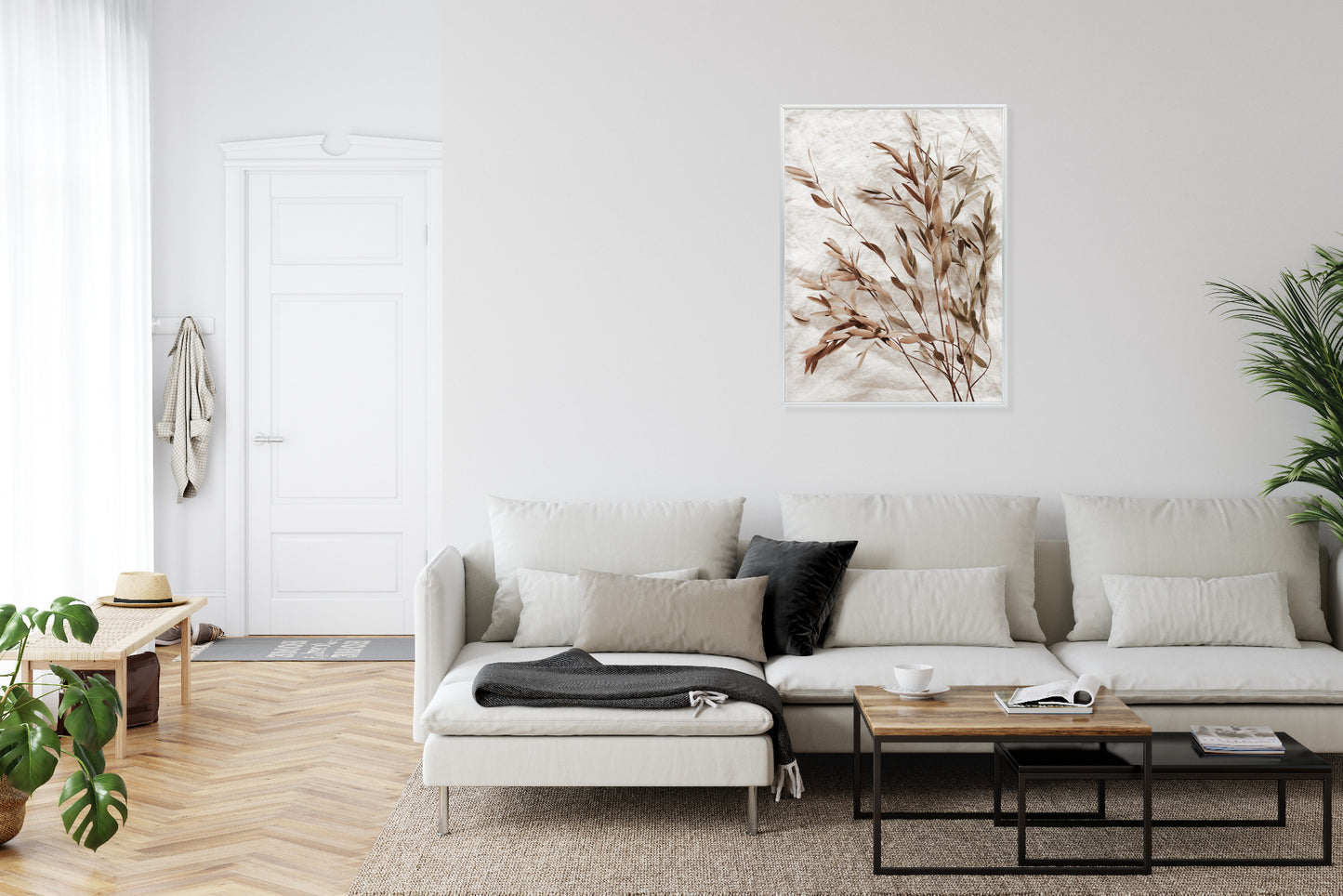 Poster Trockene Eukalyptusblätter Rahmen Holz Mit Passepartout Farbe Natürlich