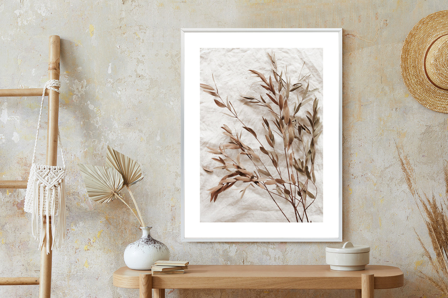 Poster Trockene Eukalyptusblätter Rahmen Holz Mit Passepartout Farbe Natürlich