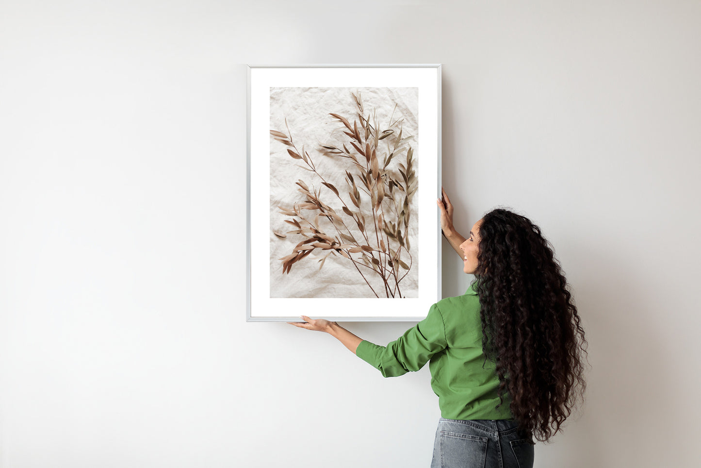 Poster Trockene Eukalyptusblätter Rahmen Holz Mit Passepartout Farbe Natürlich