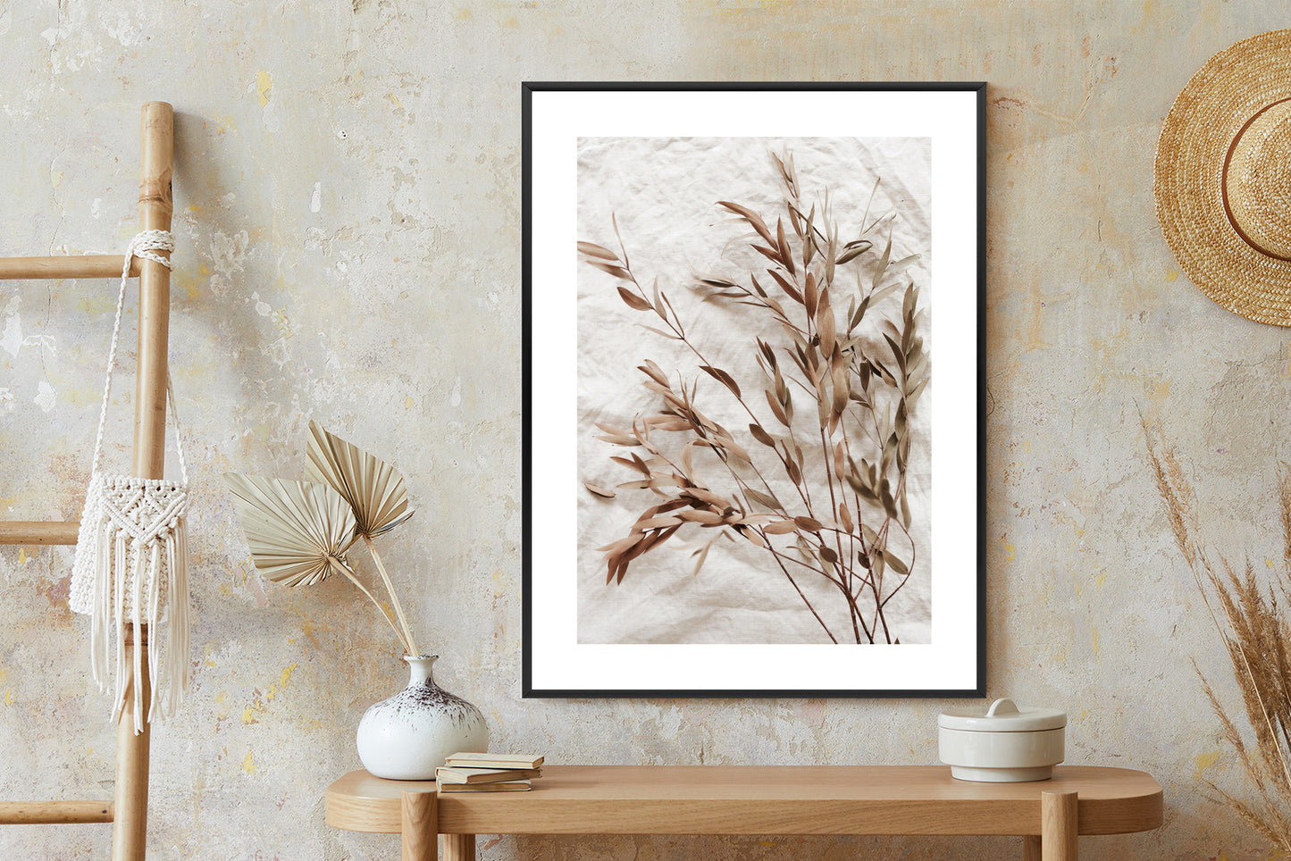 Poster Trockene Eukalyptusblätter Rahmen Holz Mit Passepartout Farbe Natürlich