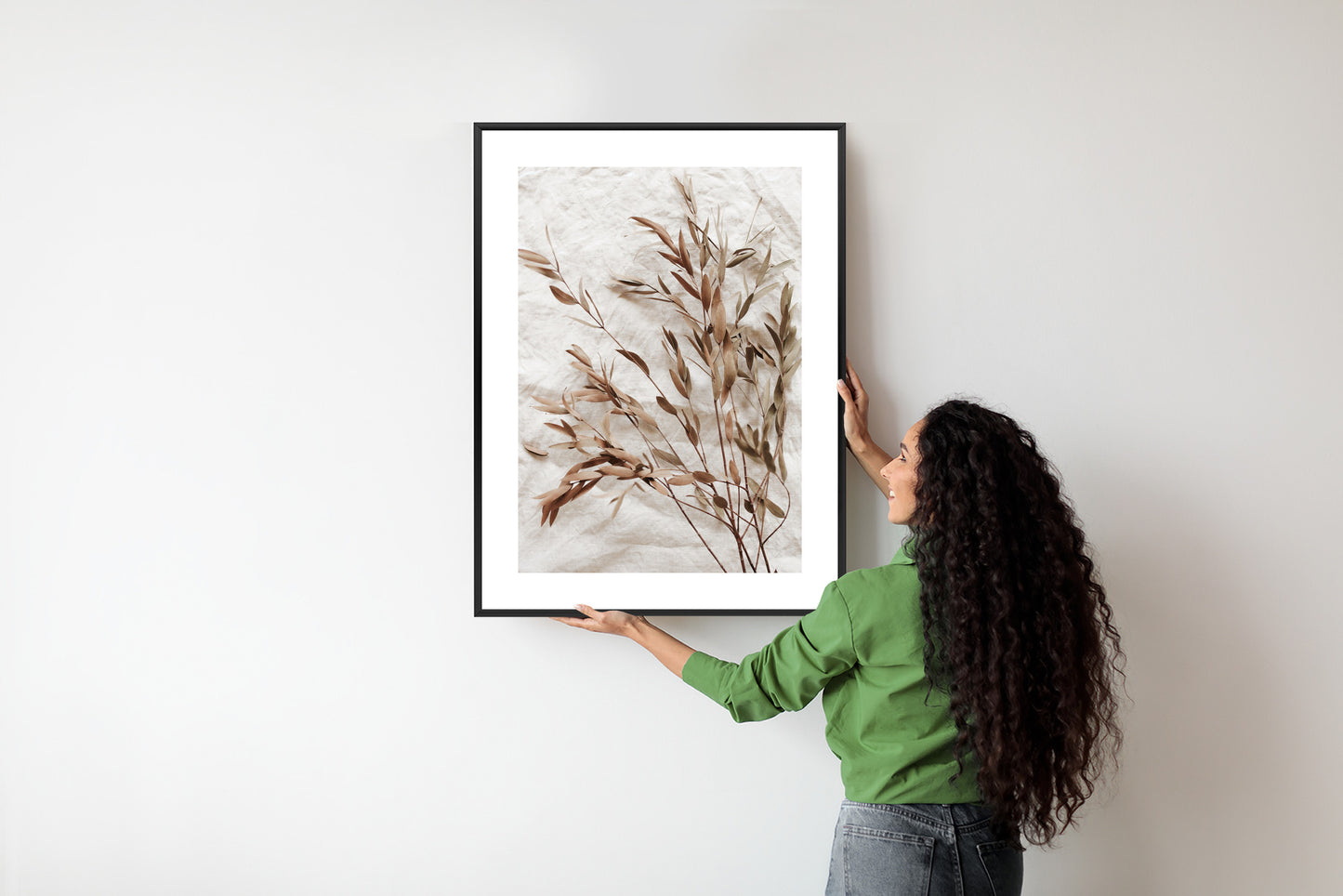 Poster Trockene Eukalyptusblätter Rahmen Holz Mit Passepartout Farbe Natürlich
