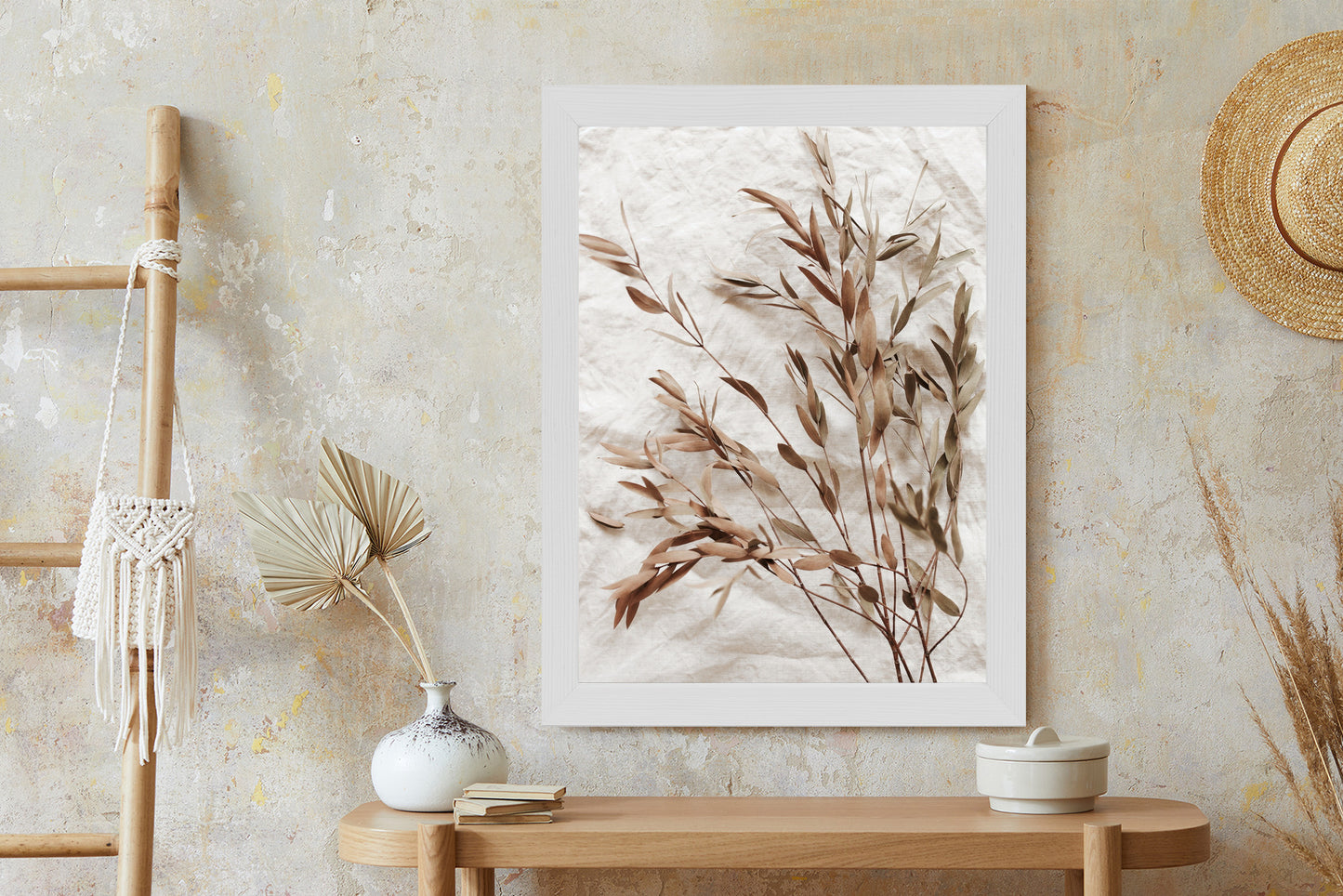 Poster Trockene Eukalyptusblätter Rahmen Holz Mit Passepartout Farbe Natürlich