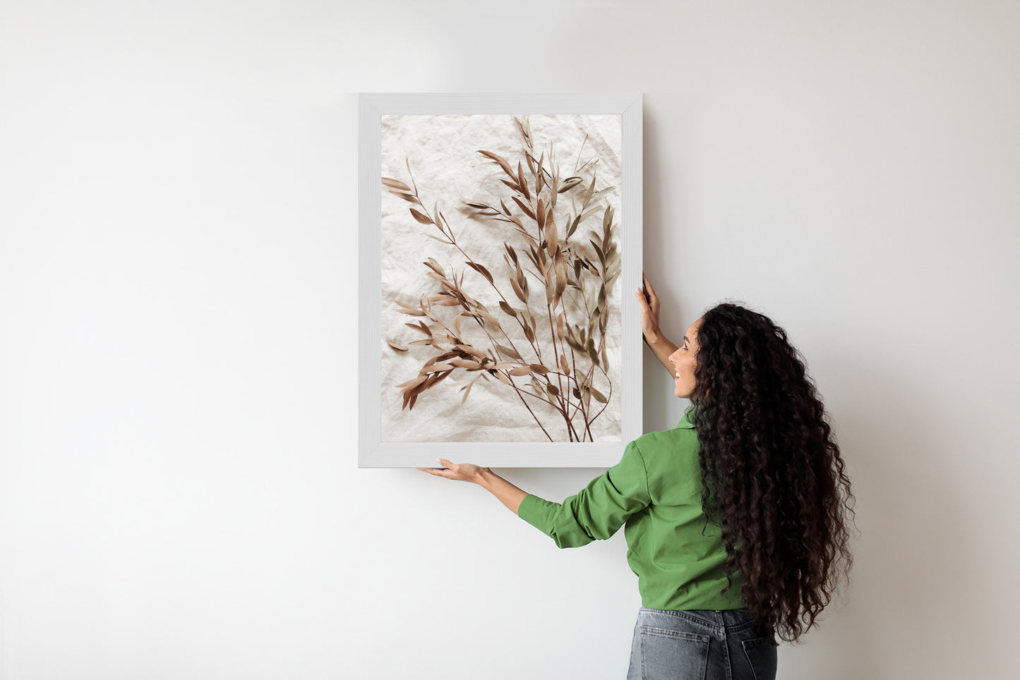 Poster Trockene Eukalyptusblätter Rahmen Holz Mit Passepartout Farbe Natürlich