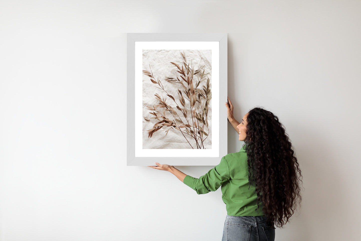 Poster Trockene Eukalyptusblätter Rahmen Holz Mit Passepartout Farbe Natürlich
