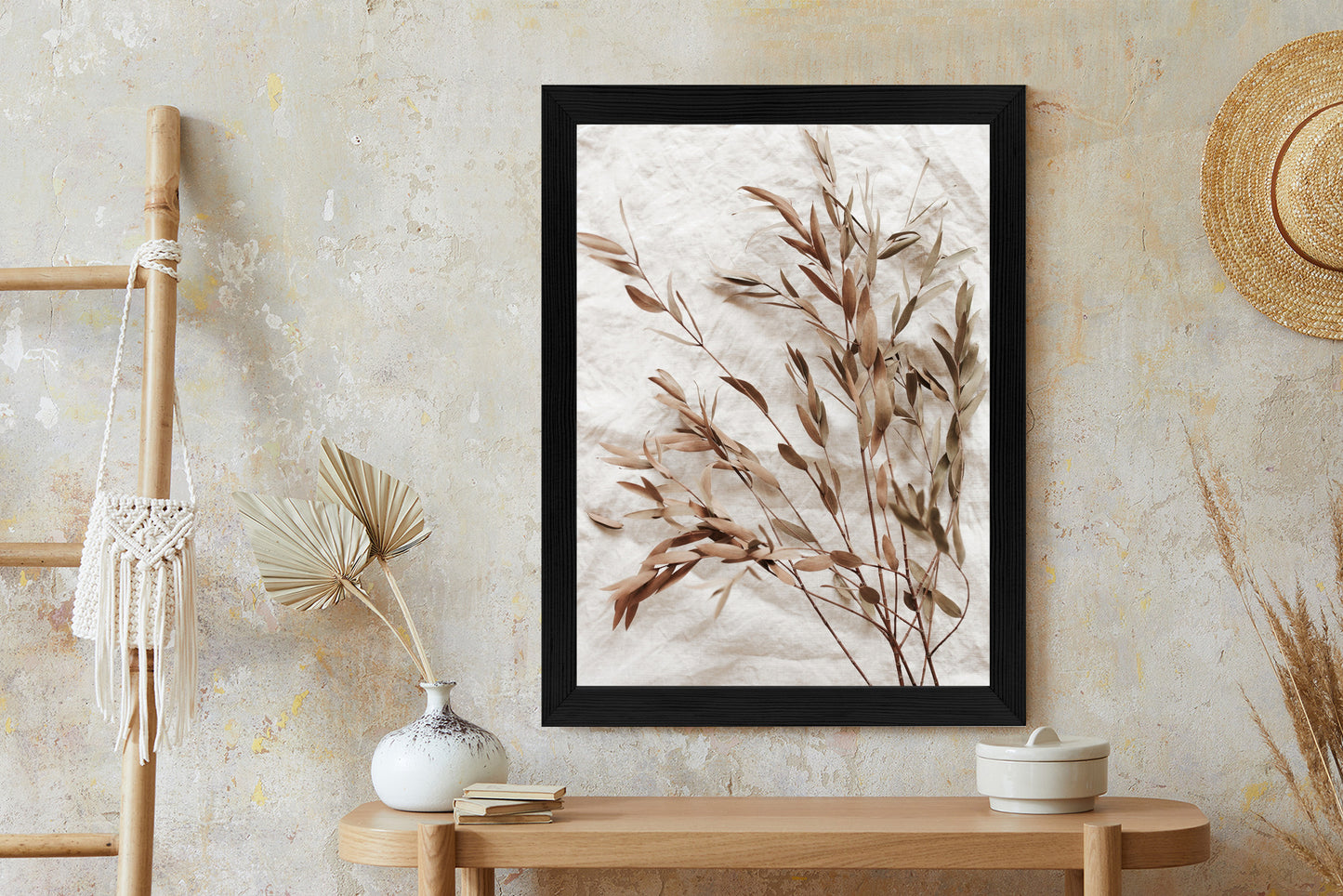 Poster Trockene Eukalyptusblätter Rahmen Holz Mit Passepartout Farbe Natürlich