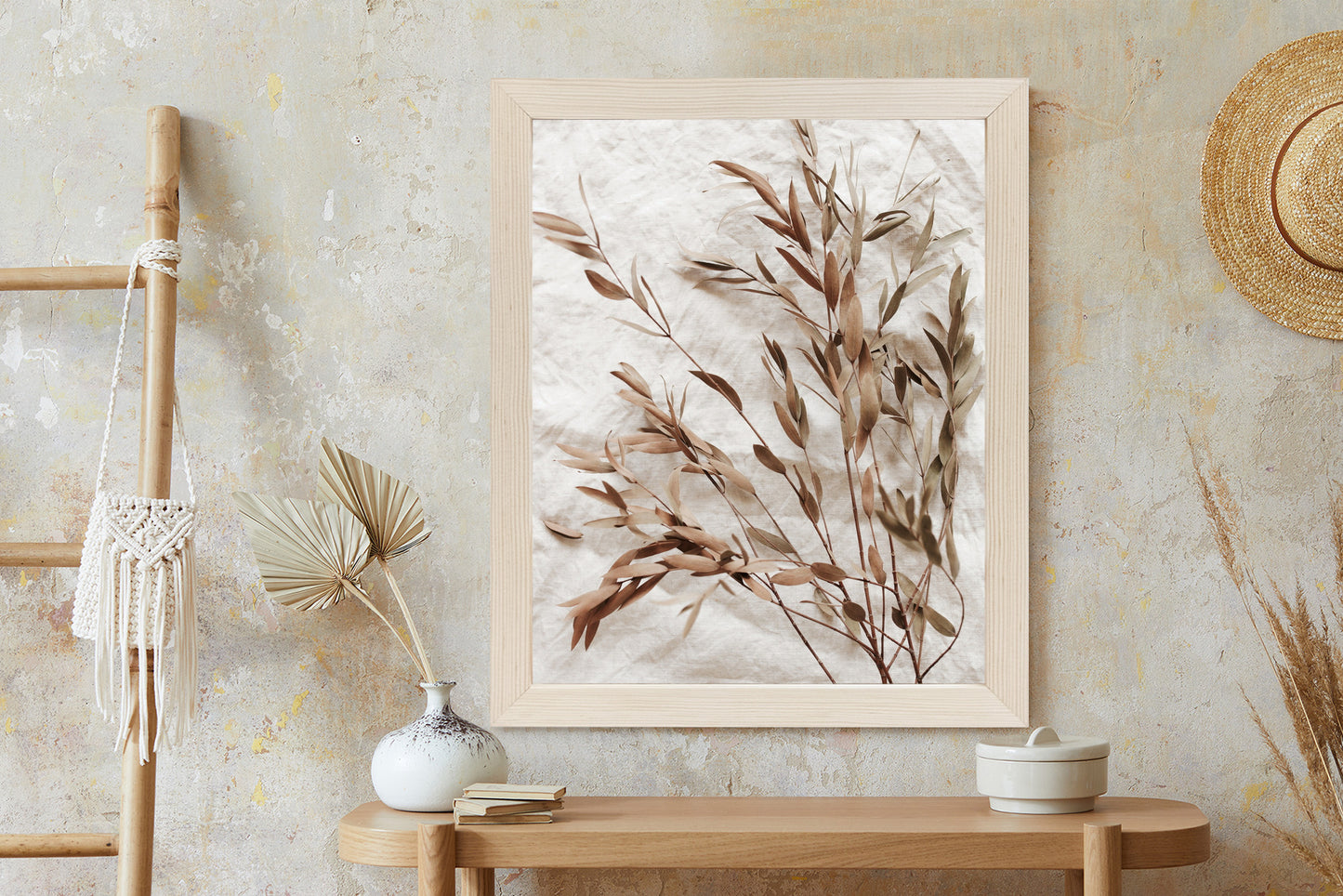 Poster Trockene Eukalyptusblätter Rahmen Holz Mit Passepartout Farbe Natürlich