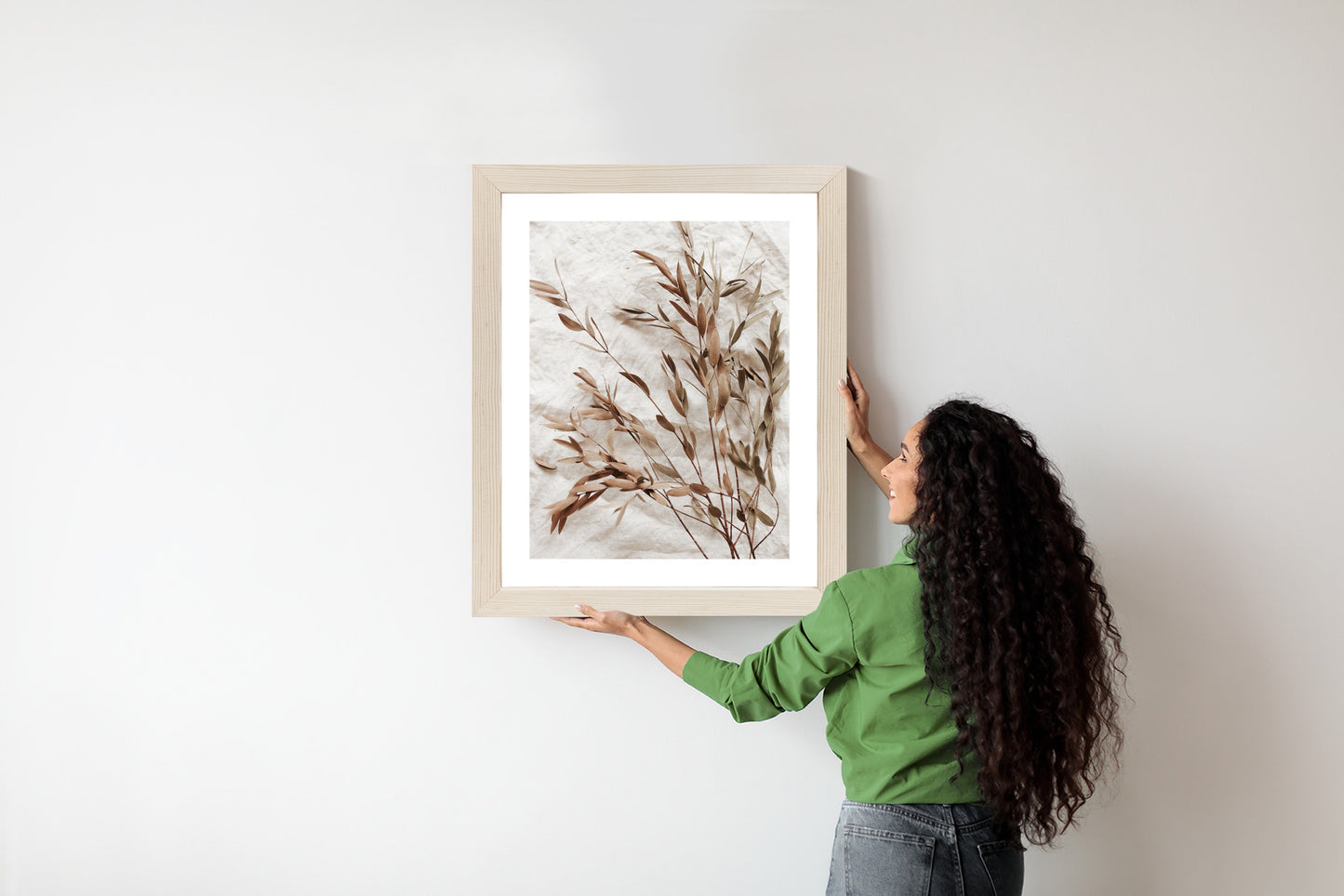 Poster Trockene Eukalyptusblätter Rahmen Holz Mit Passepartout Farbe Natürlich