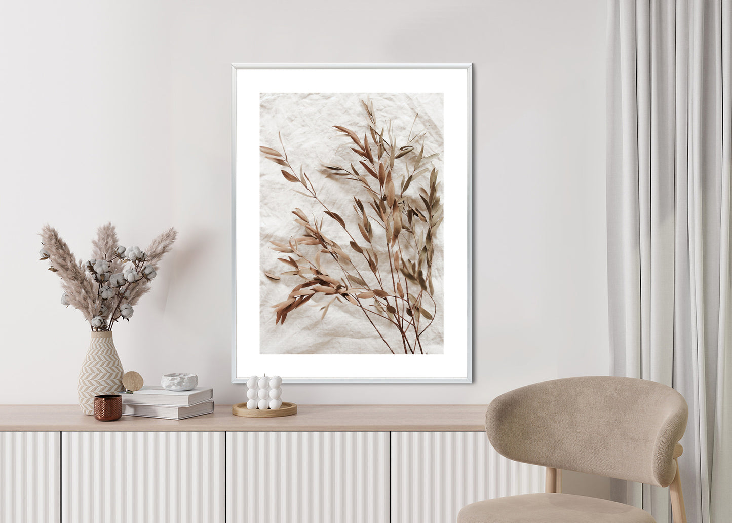 Poster Trockene Eukalyptusblätter Rahmen Holz Mit Passepartout Farbe Natürlich