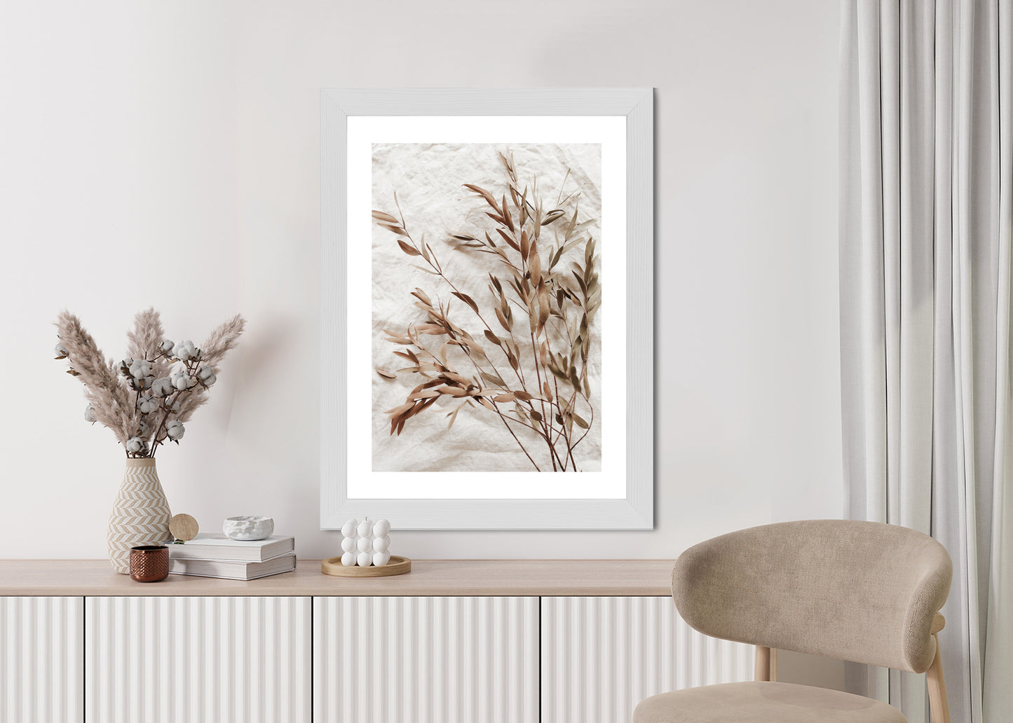 Poster Trockene Eukalyptusblätter Rahmen Holz Mit Passepartout Farbe Natürlich
