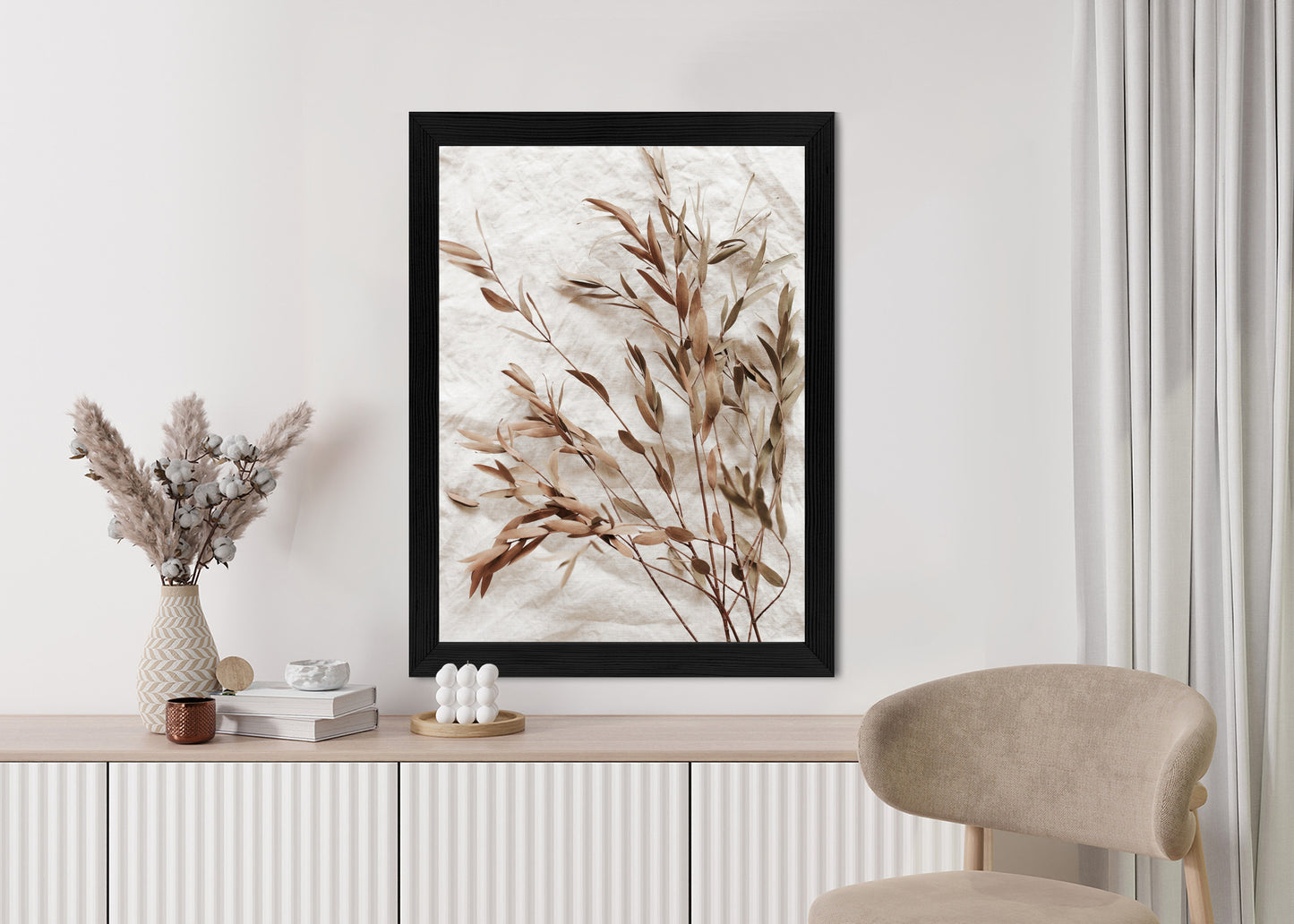 Poster Trockene Eukalyptusblätter Rahmen Holz Mit Passepartout Farbe Natürlich