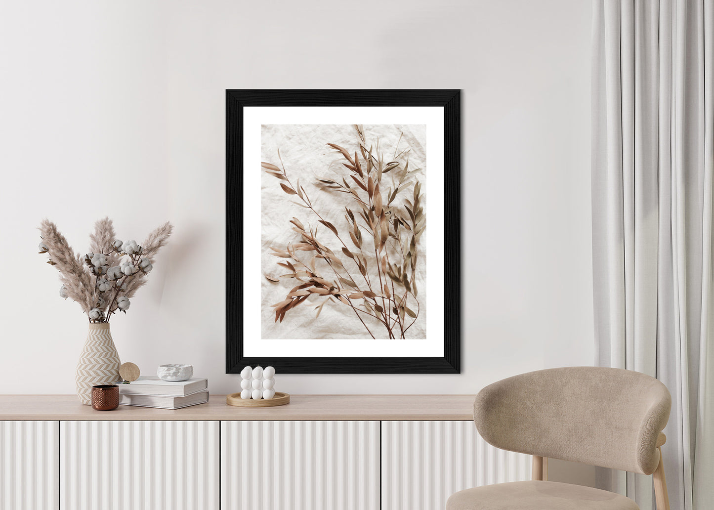 Poster Trockene Eukalyptusblätter Rahmen Holz Mit Passepartout Farbe Natürlich