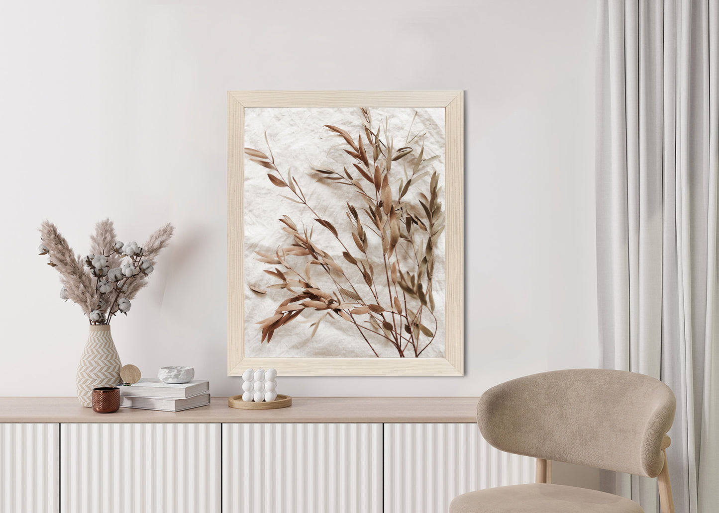 Poster Trockene Eukalyptusblätter Rahmen Holz Mit Passepartout Farbe Natürlich